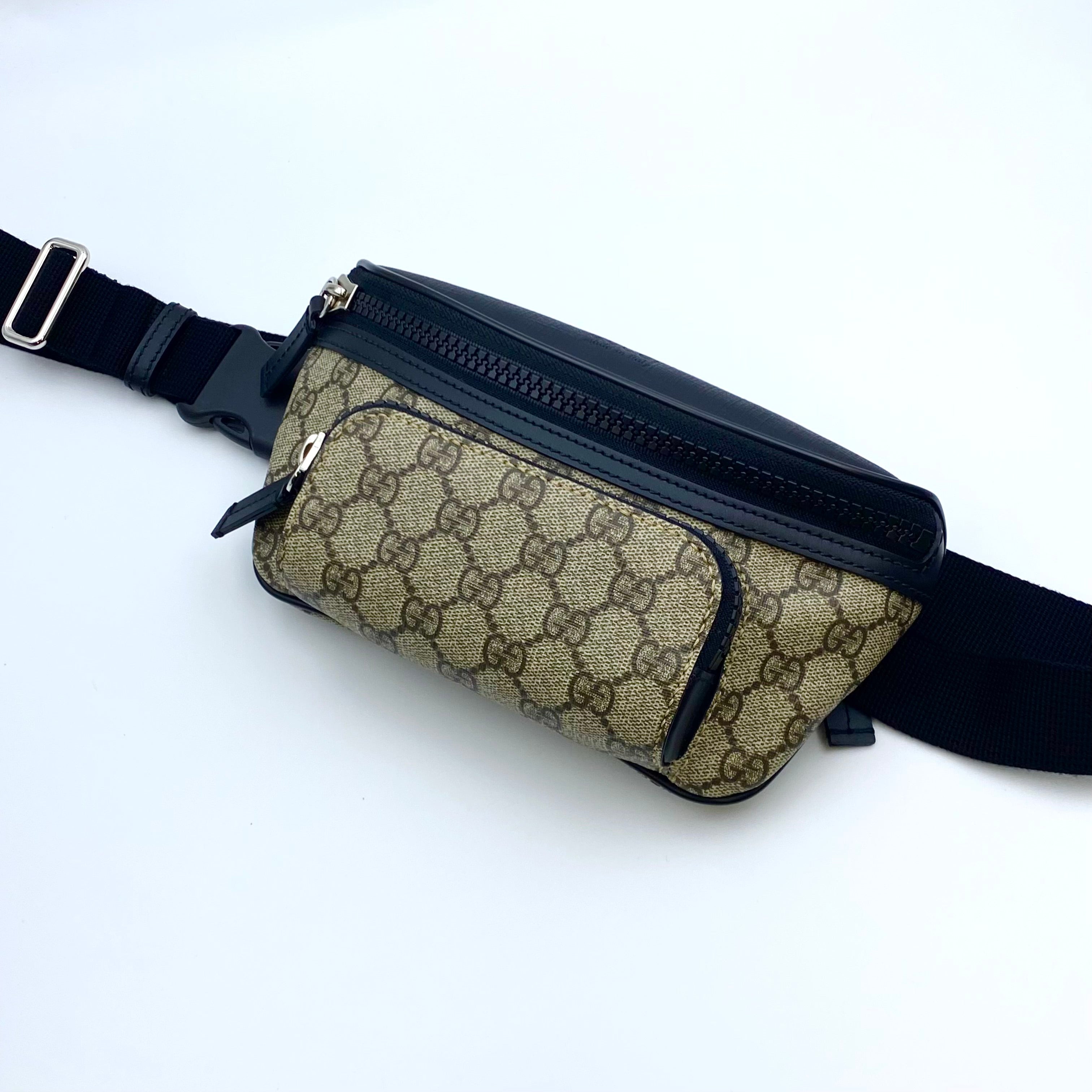 【送料無料】_ GUCCI_(グッチ)_GGスプリーム ウエストポーチ_ ベージュ×ブラック_ 450946 _中古品