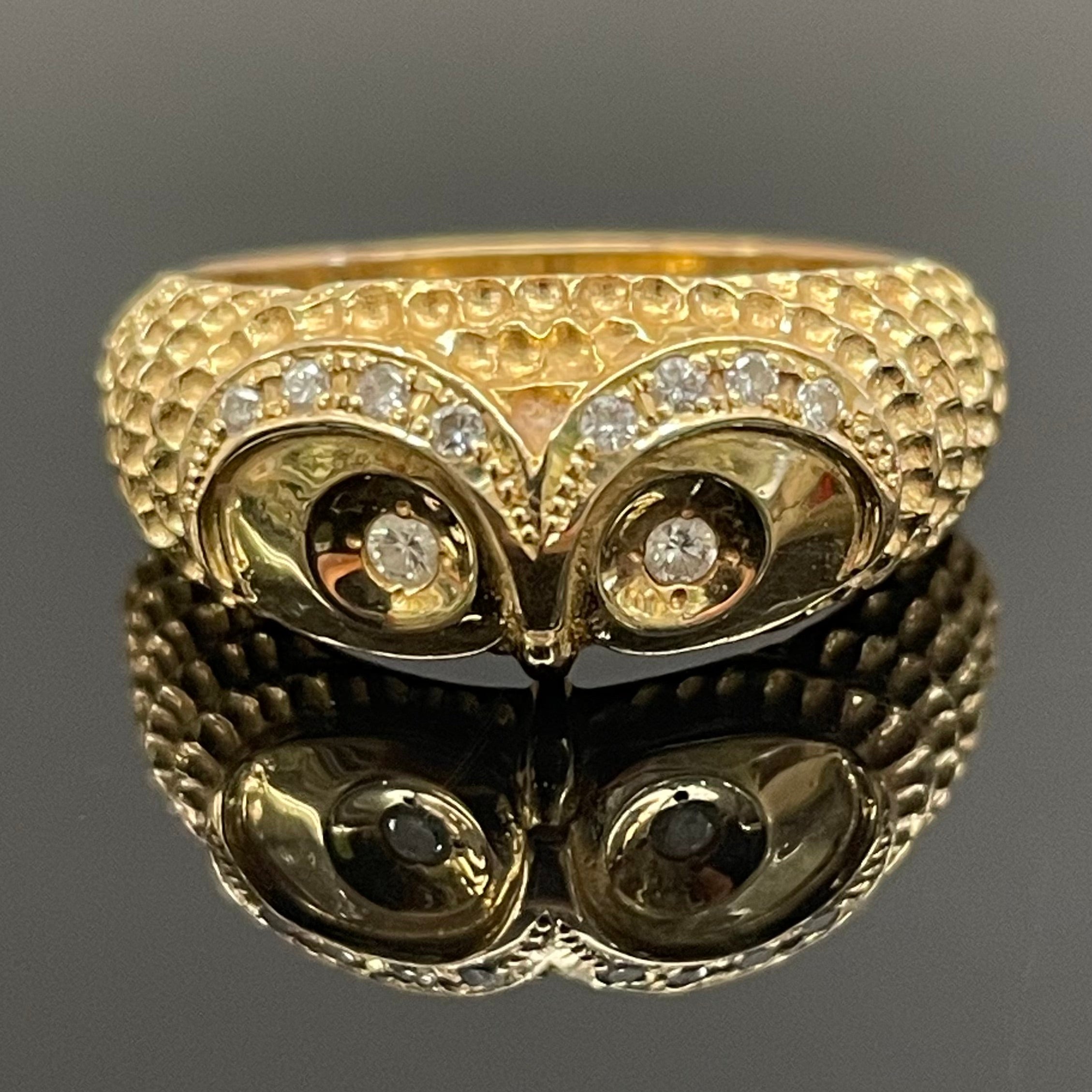 ノンブランド_K18梟モチーフリング _FD0.11ct 6.7g _中古品