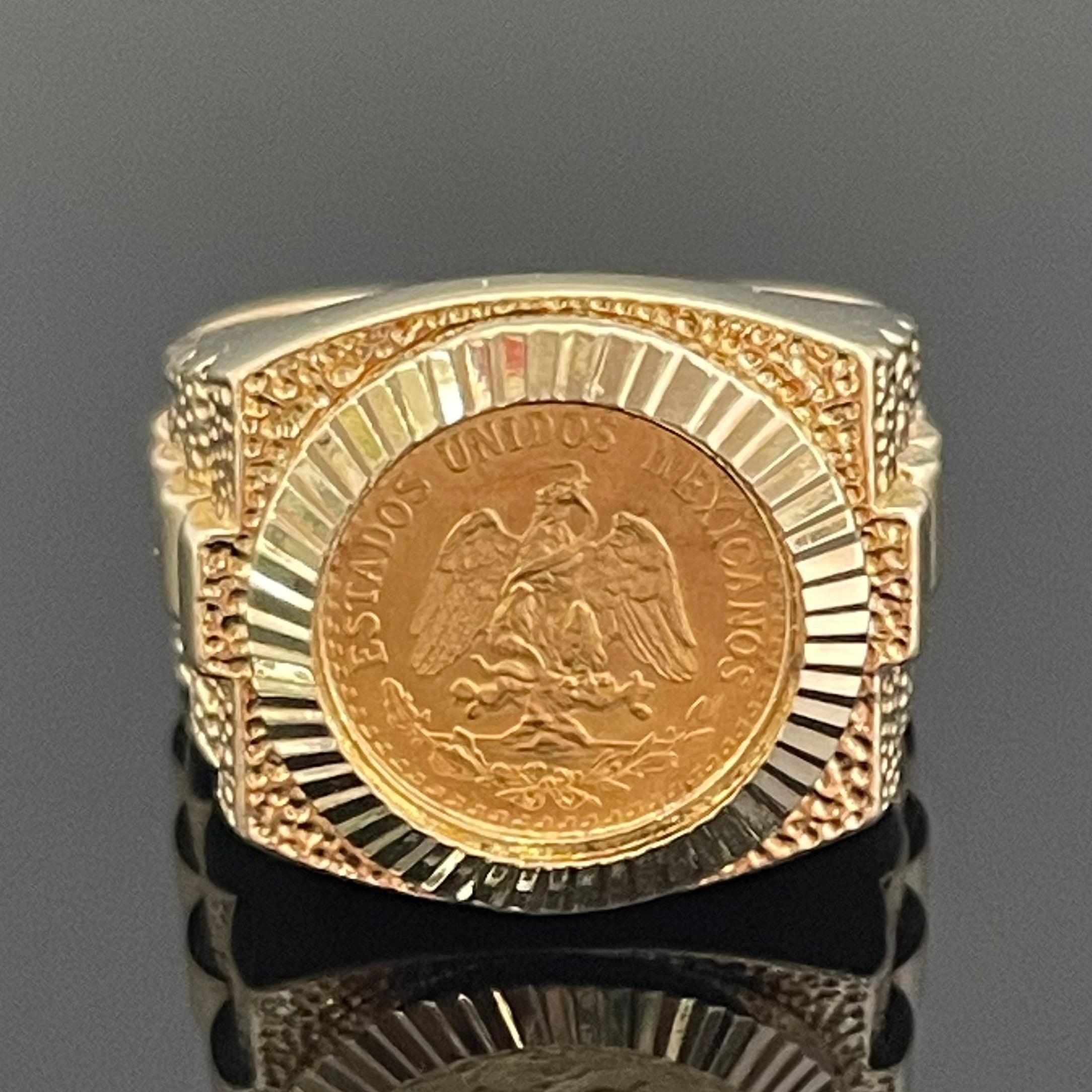 【送料無料】_ ノンブランド _メキシコ金貨コインリング_ K21.6/14K 10.1g _中古品
