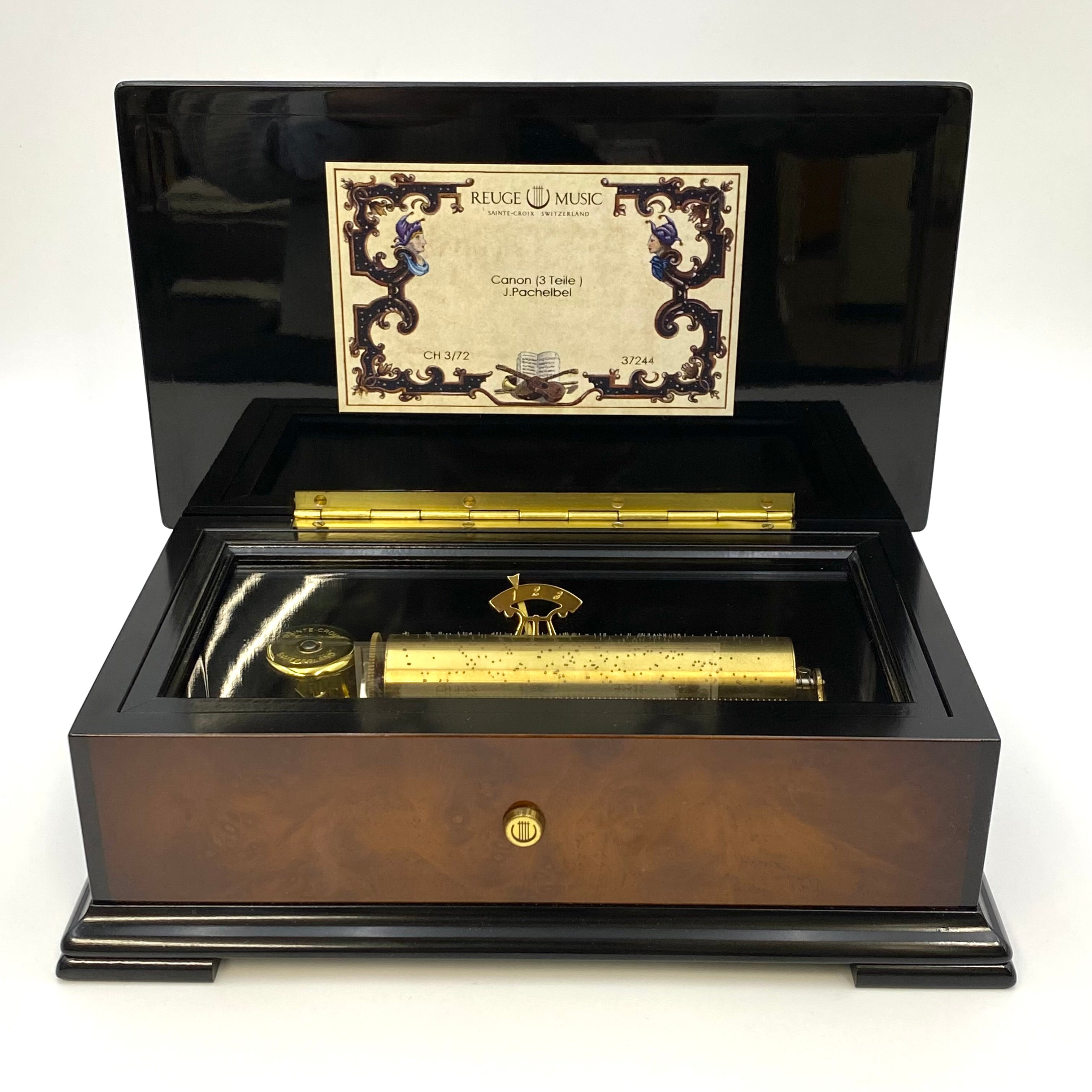【送料無料】_REUGE_(リュージュ)72弁 オルゴール_カノン 3パート_J.Pachelbel (ヨハン・パッヘルベル)_ローズ ウッド 象嵌_オルゴール 中古品