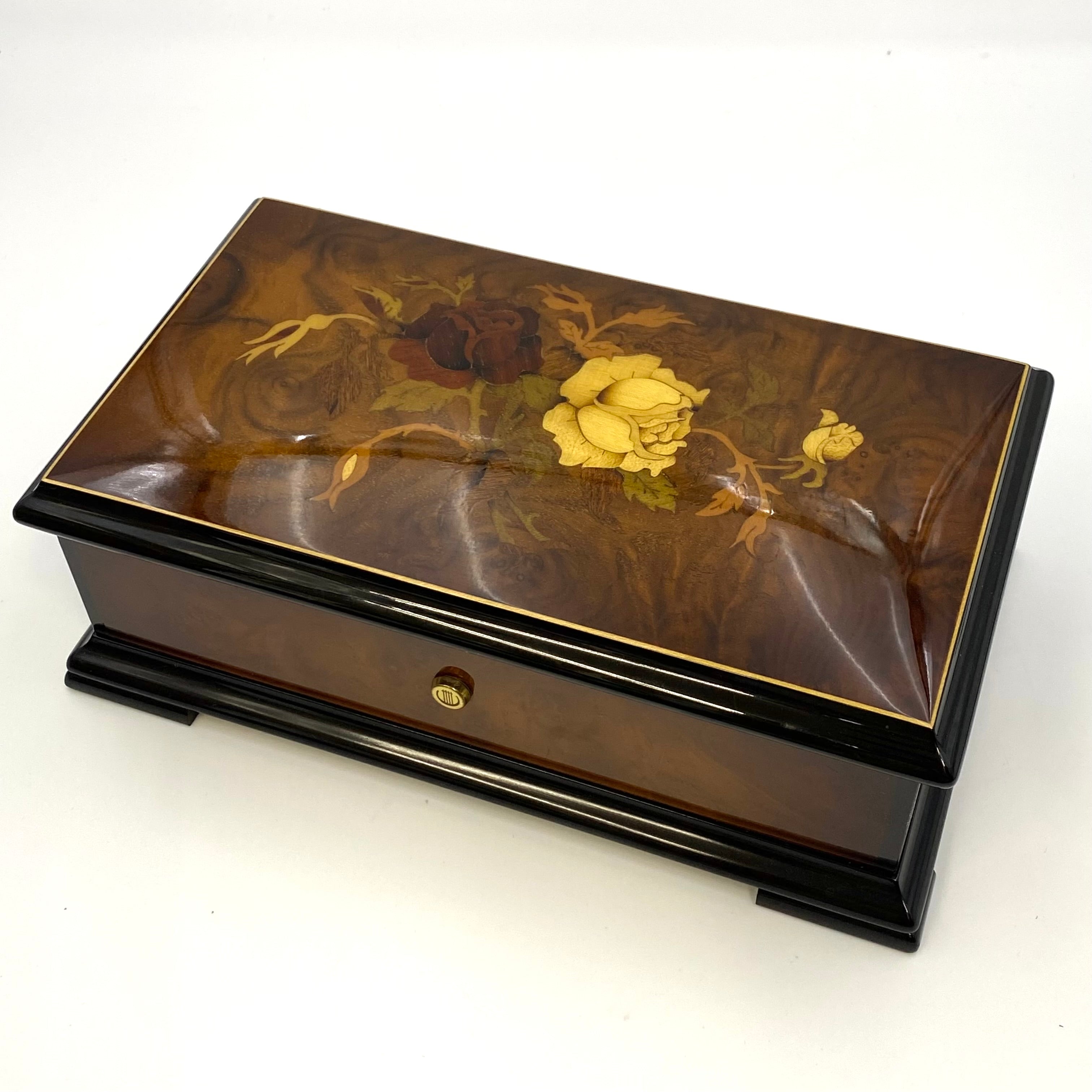 【送料無料】_REUGE_(リュージュ)72弁 オルゴール_カノン 3パート_J.Pachelbel (ヨハン・パッヘルベル)_ローズ ウッド 象嵌_オルゴール 中古品