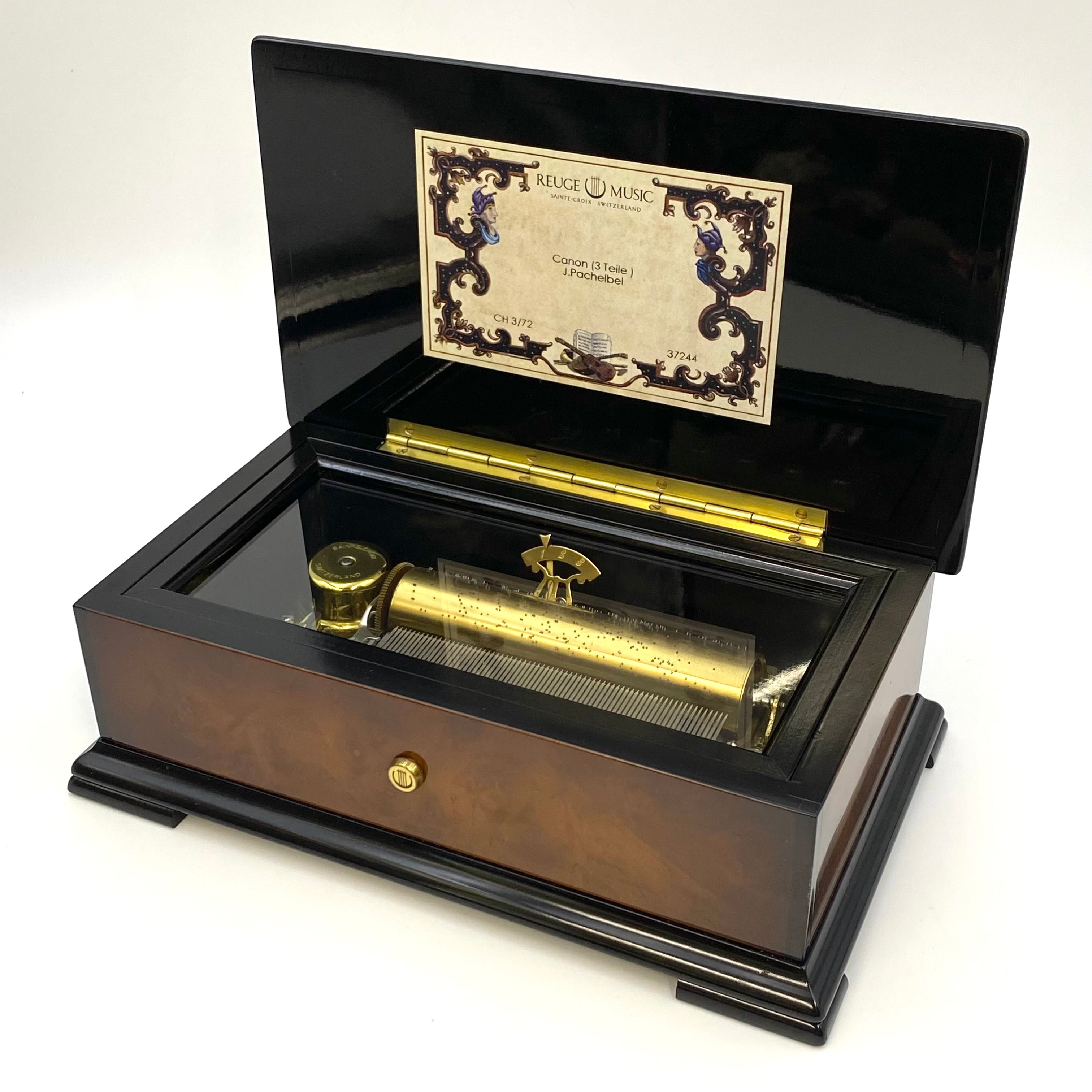 【送料無料】_REUGE_(リュージュ)72弁 オルゴール_カノン 3パート_J.Pachelbel (ヨハン・パッヘルベル)_ローズ ウッド 象嵌_オルゴール 中古品