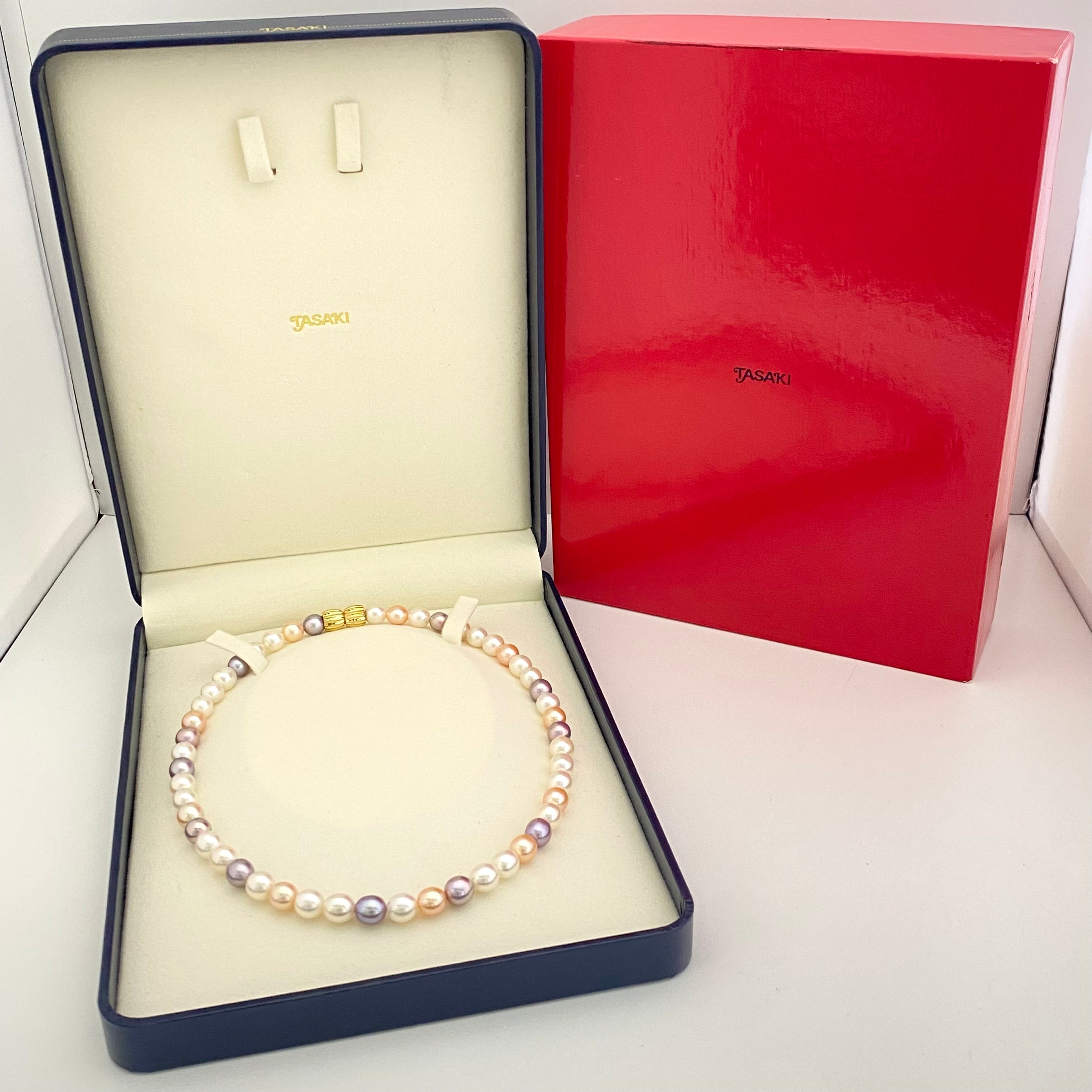 TASAKI_(田崎)_K18 淡水パール マルチカラー_7.5−8.0mm 42cm 一連ネックレス_中古品