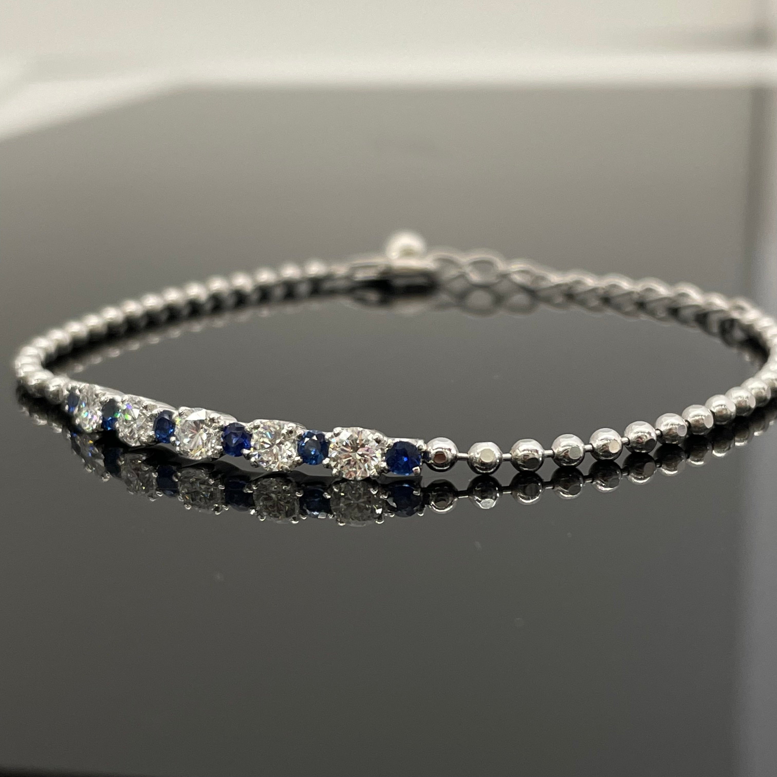 ノンブランド_Pt850ブレスレット _ダイヤモンド0.80ct_ サファイヤ0.35ct _18.5cm/6.9g_ 中古品