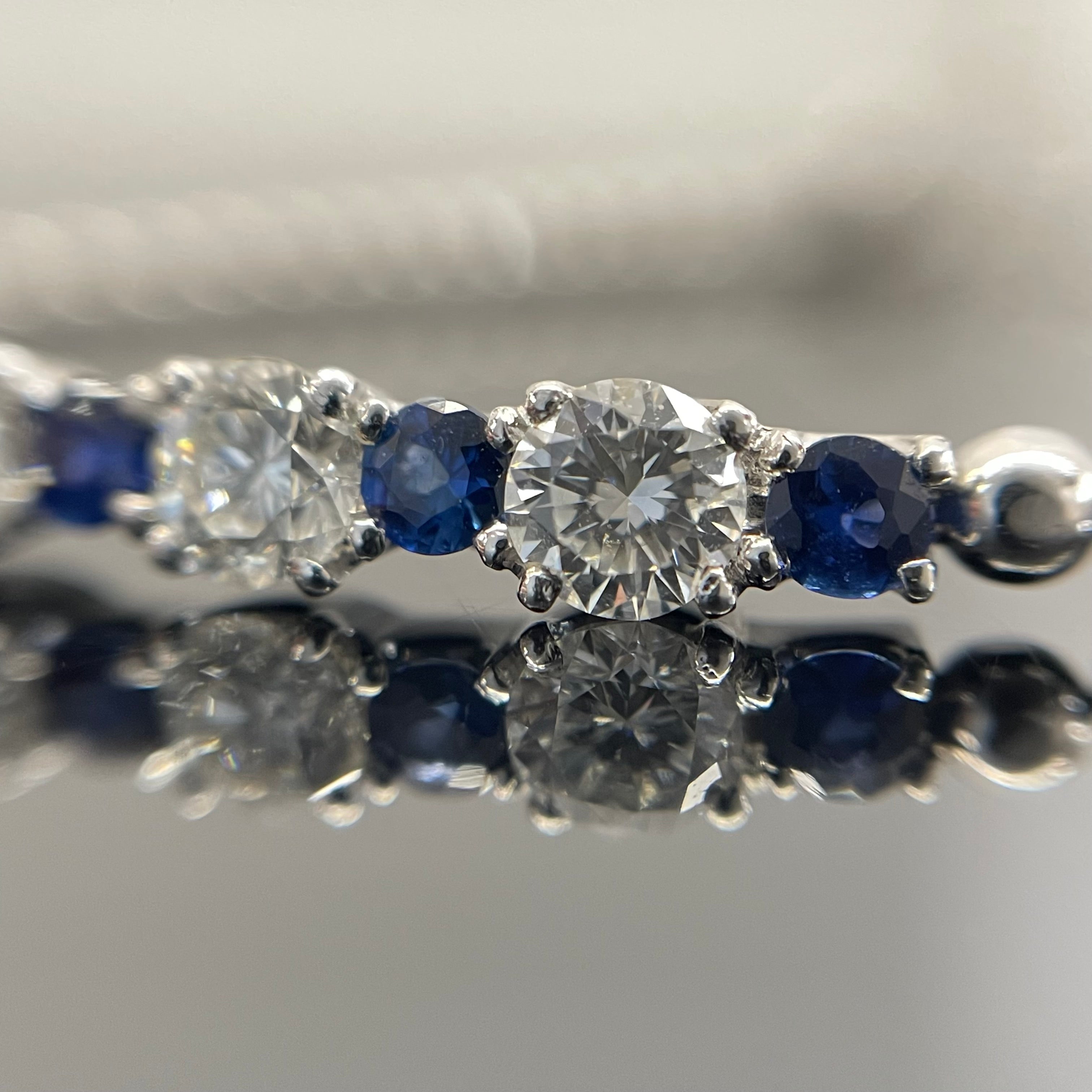 【送料無料】_ ノンブランド_Pt850ブレスレット _ダイヤモンド0.80ct_ サファイヤ0.35ct _18.5cm/6.9g_ 中古品