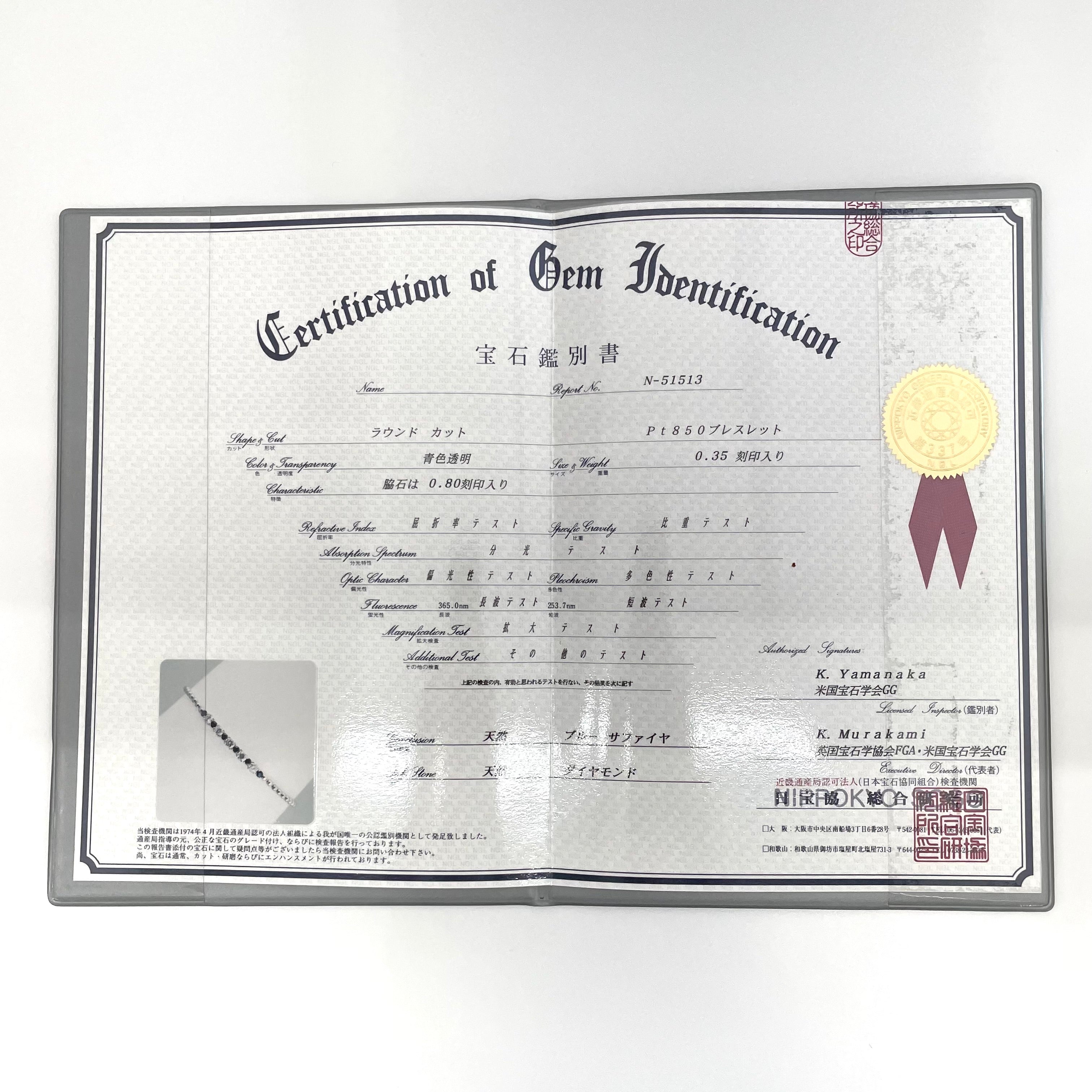 【送料無料】_ ノンブランド_Pt850ブレスレット _ダイヤモンド0.80ct_ サファイヤ0.35ct _18.5cm/6.9g_ 中古品