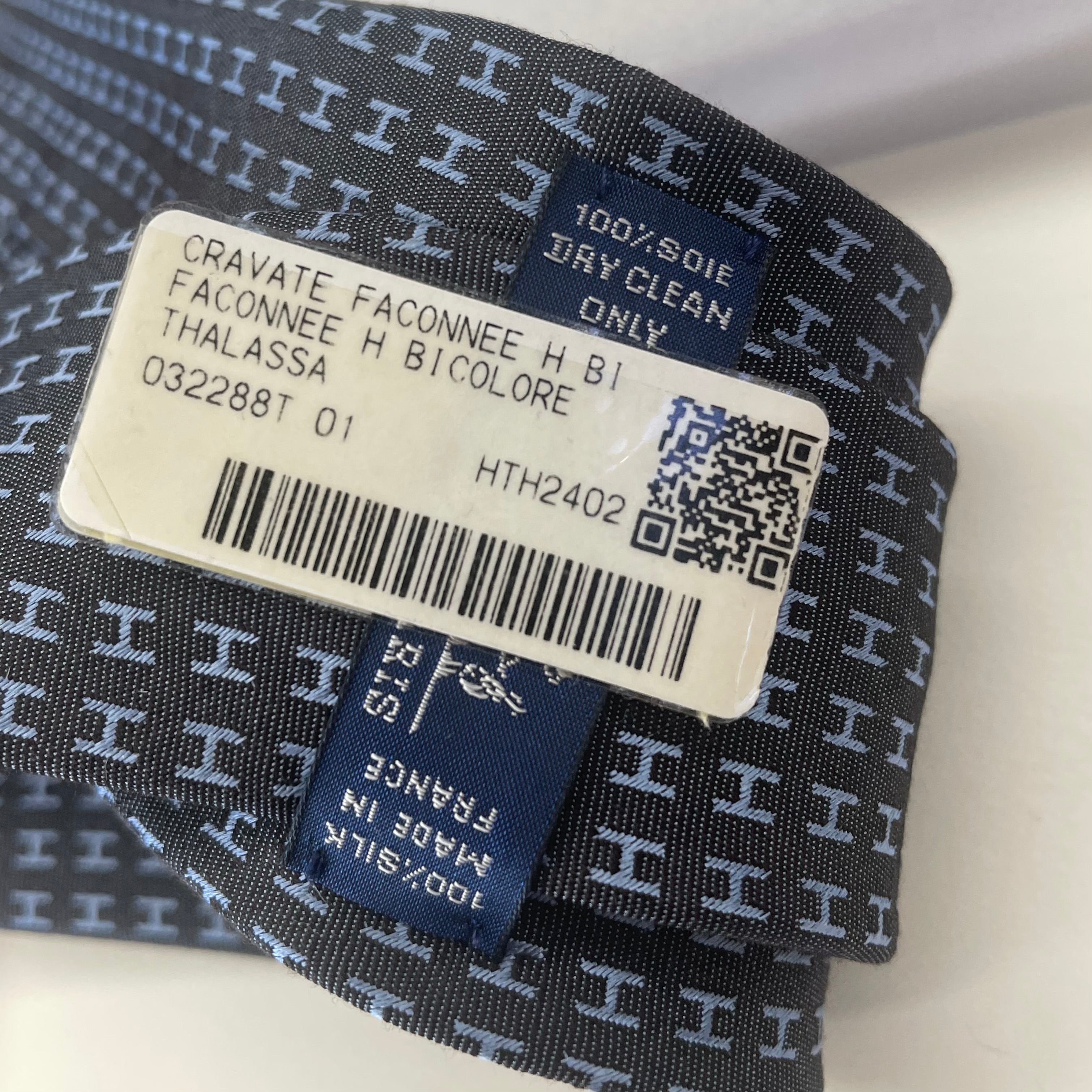 【送料無料】_ HERMES_(エルメス)_H織ネクタイ_バイカラー ファソネH_ タラサ/ブルー_ 未使用品