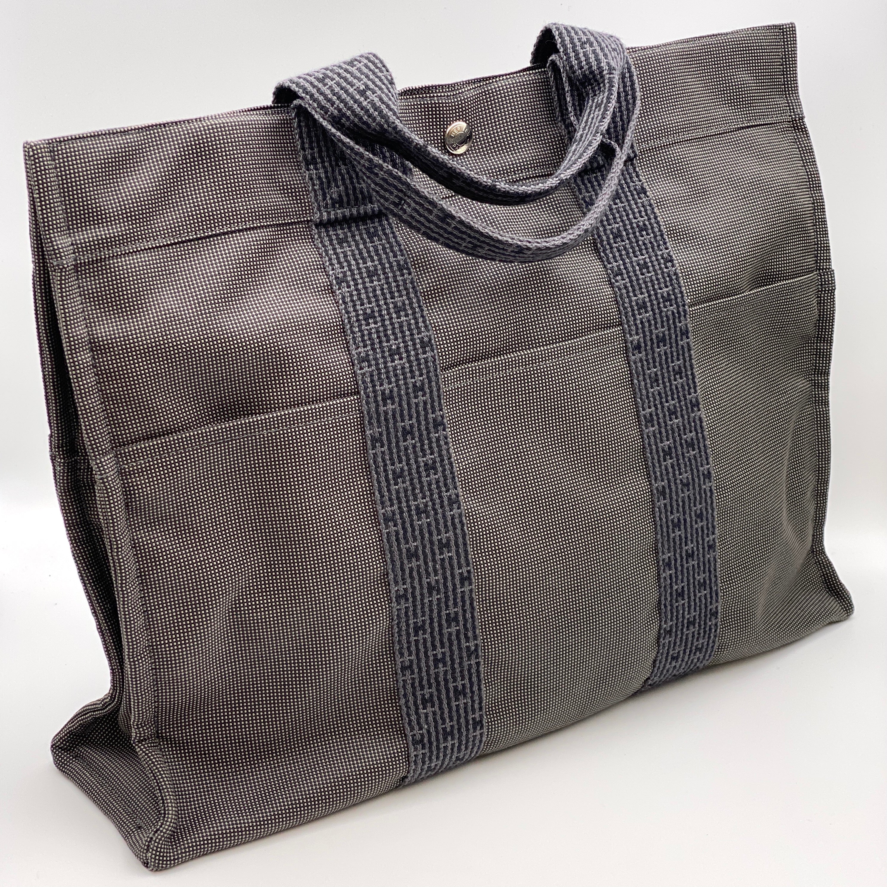 【送料無料】_ HERMES_(エルメス)_エールライン トート MM _キャンバス グレー_ 中古品