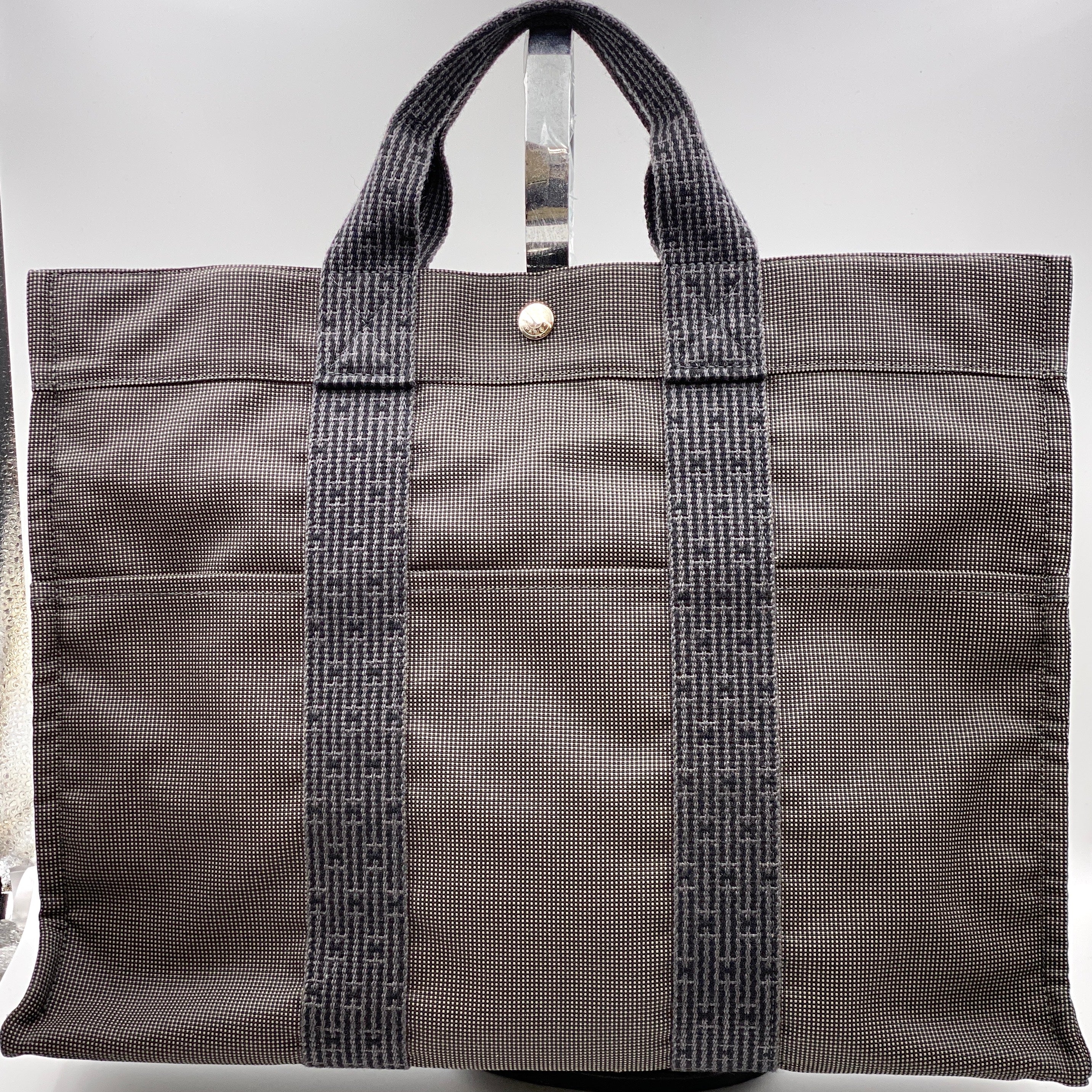 【送料無料】_ HERMES_(エルメス)_エールライン トート MM _キャンバス グレー_ 中古品