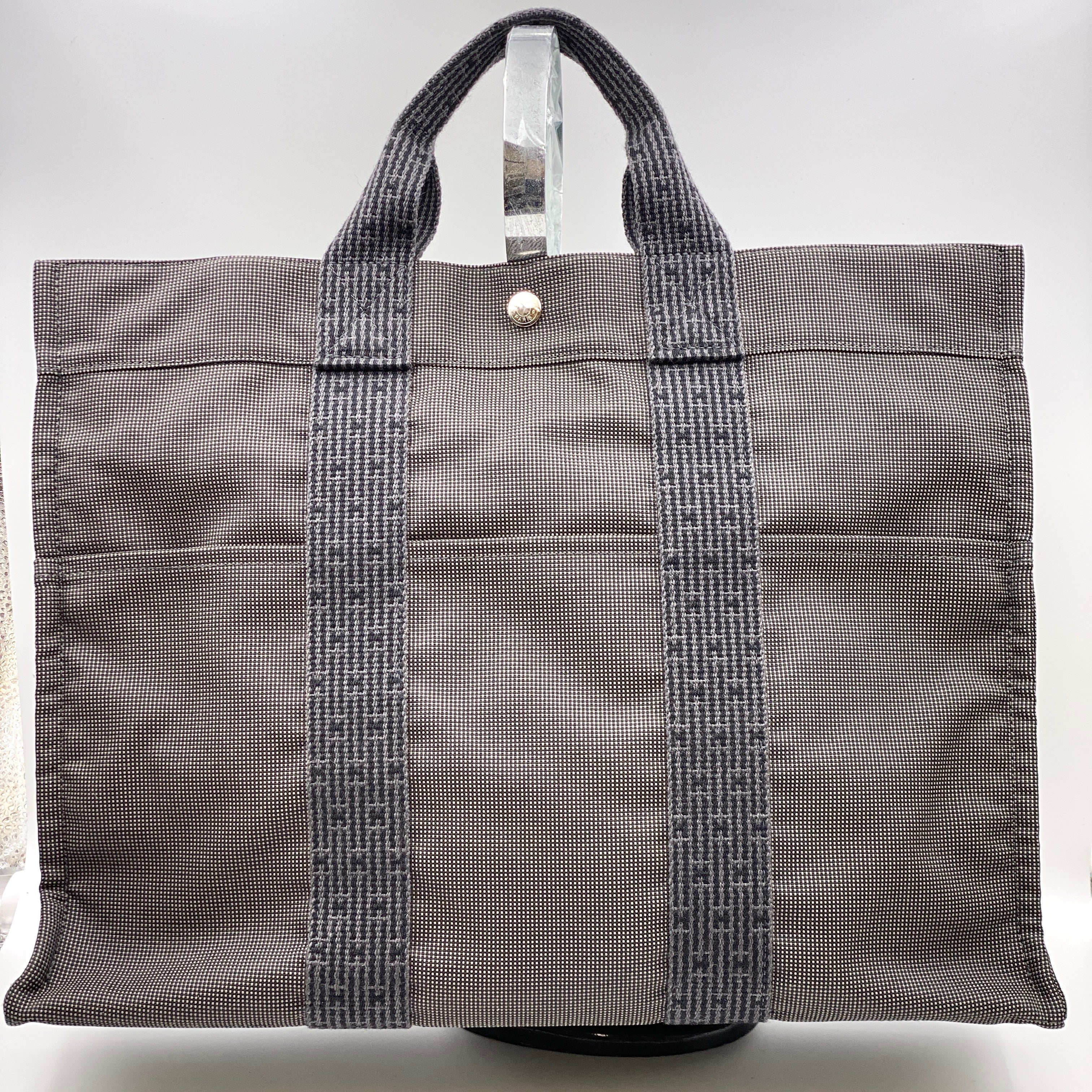 【送料無料】_ HERMES_(エルメス)_エールライン トート MM _キャンバス グレー_ 中古品