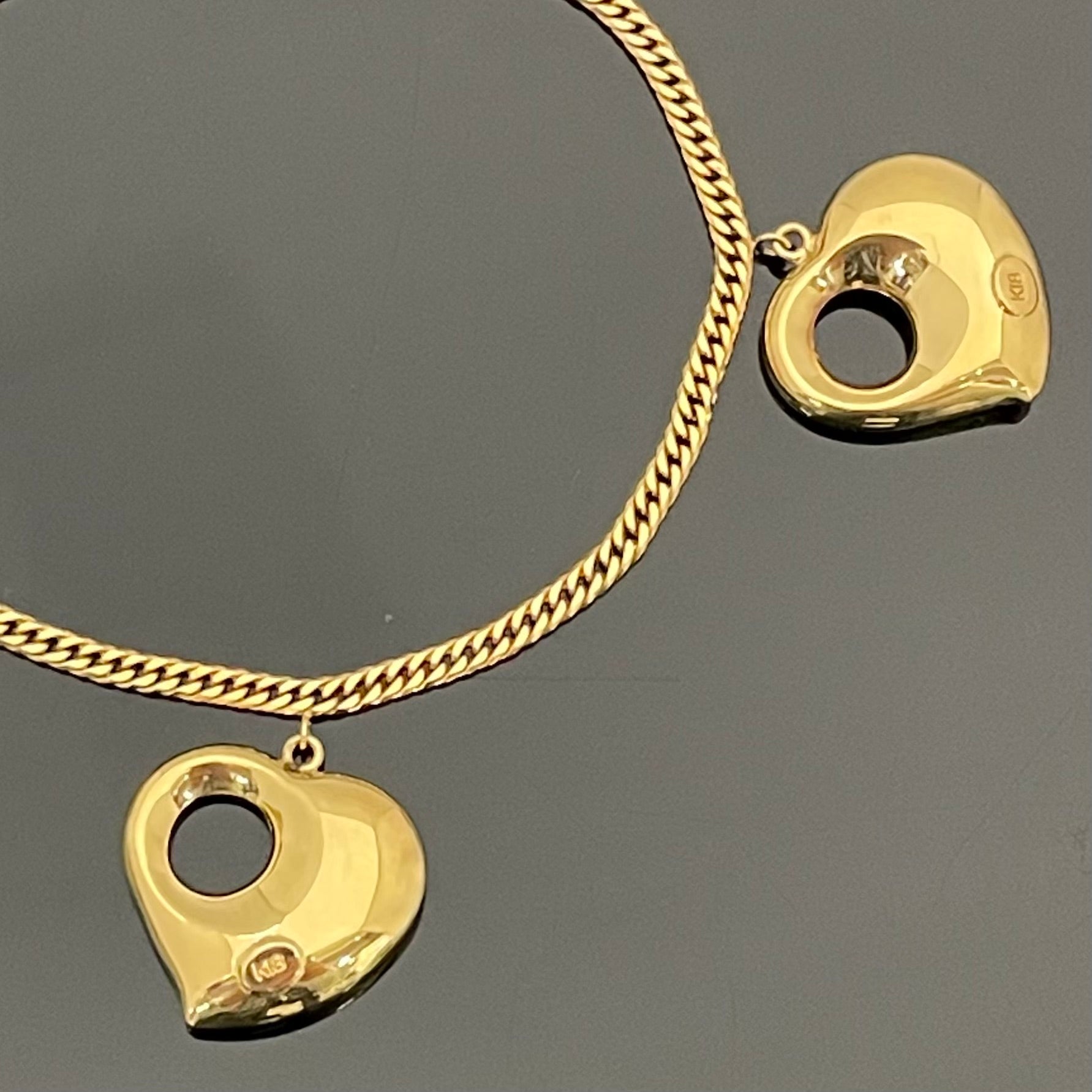 ノンブランド _K18／8.8g／17.5cm_ W6面カット ブレスレット_（ハートチャーム付き）_中古品