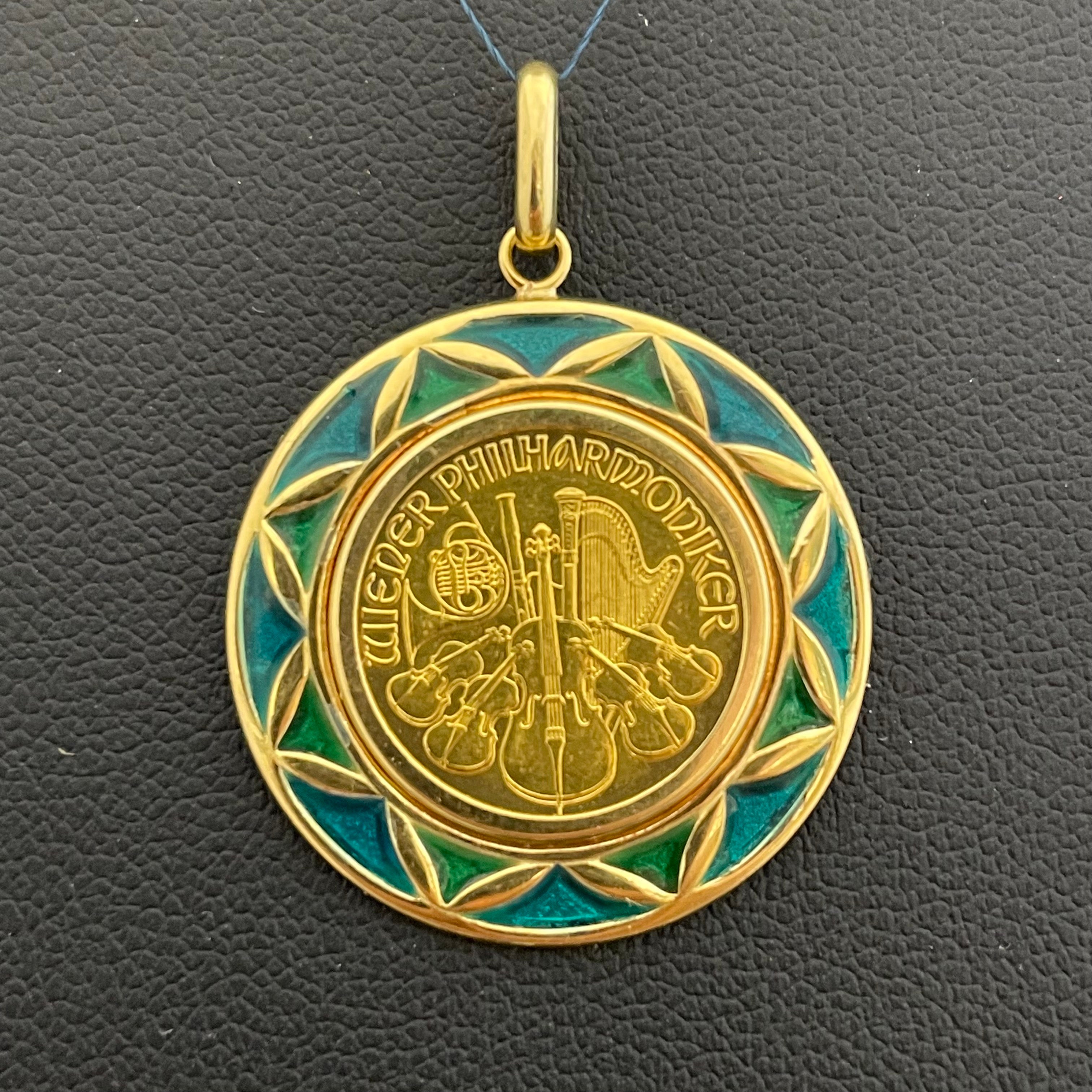 GINZA TANAKA_（ギンザタナカ）_ウィーンハーモニー金貨 _ペンダントトップ _純金1/10oz・枠K18/総重量６.2g _中古品