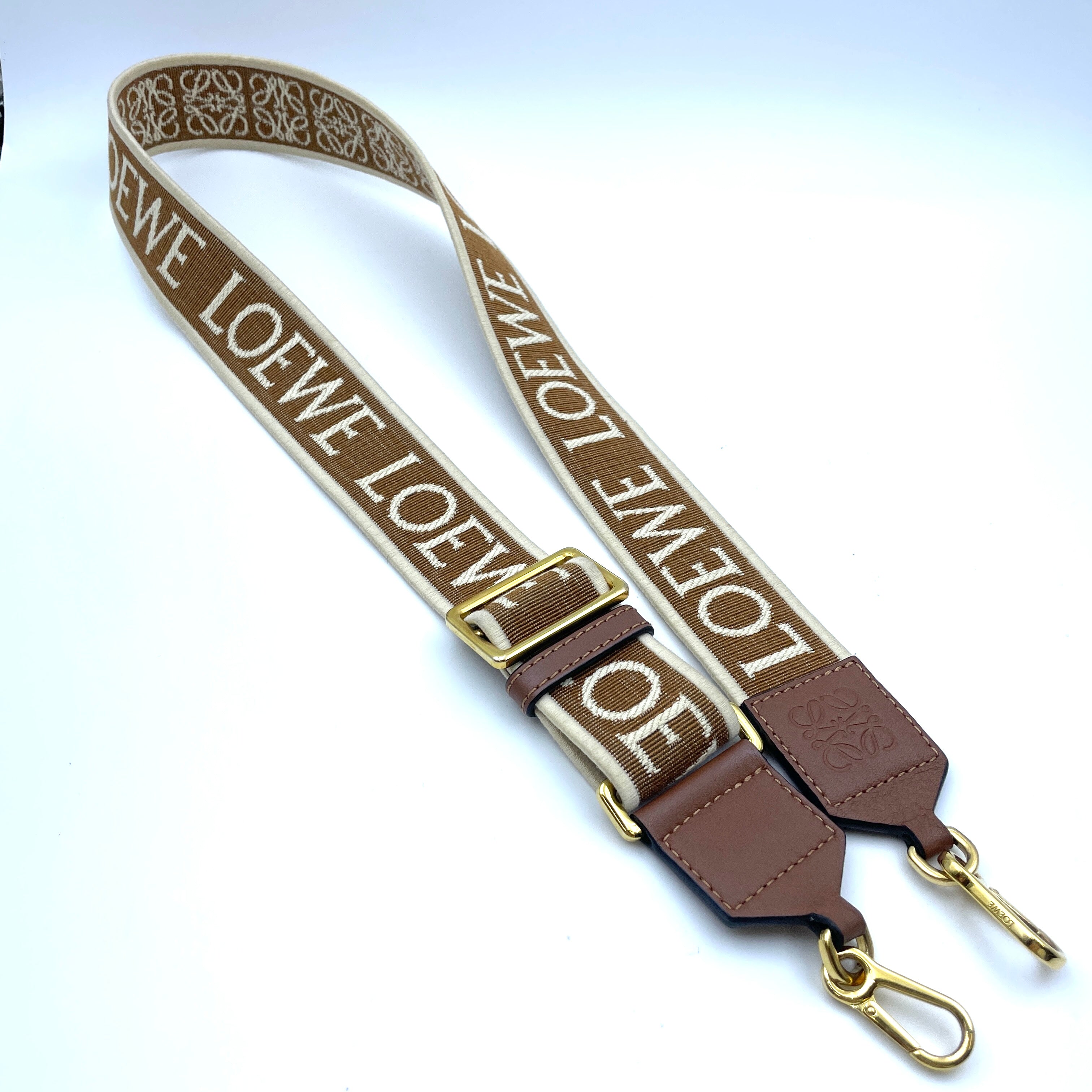 LOEWE_（ロエベ）_アナグラム ストラップ _ジャガード＆カーフ_（ナチュラル／タン）_中古品