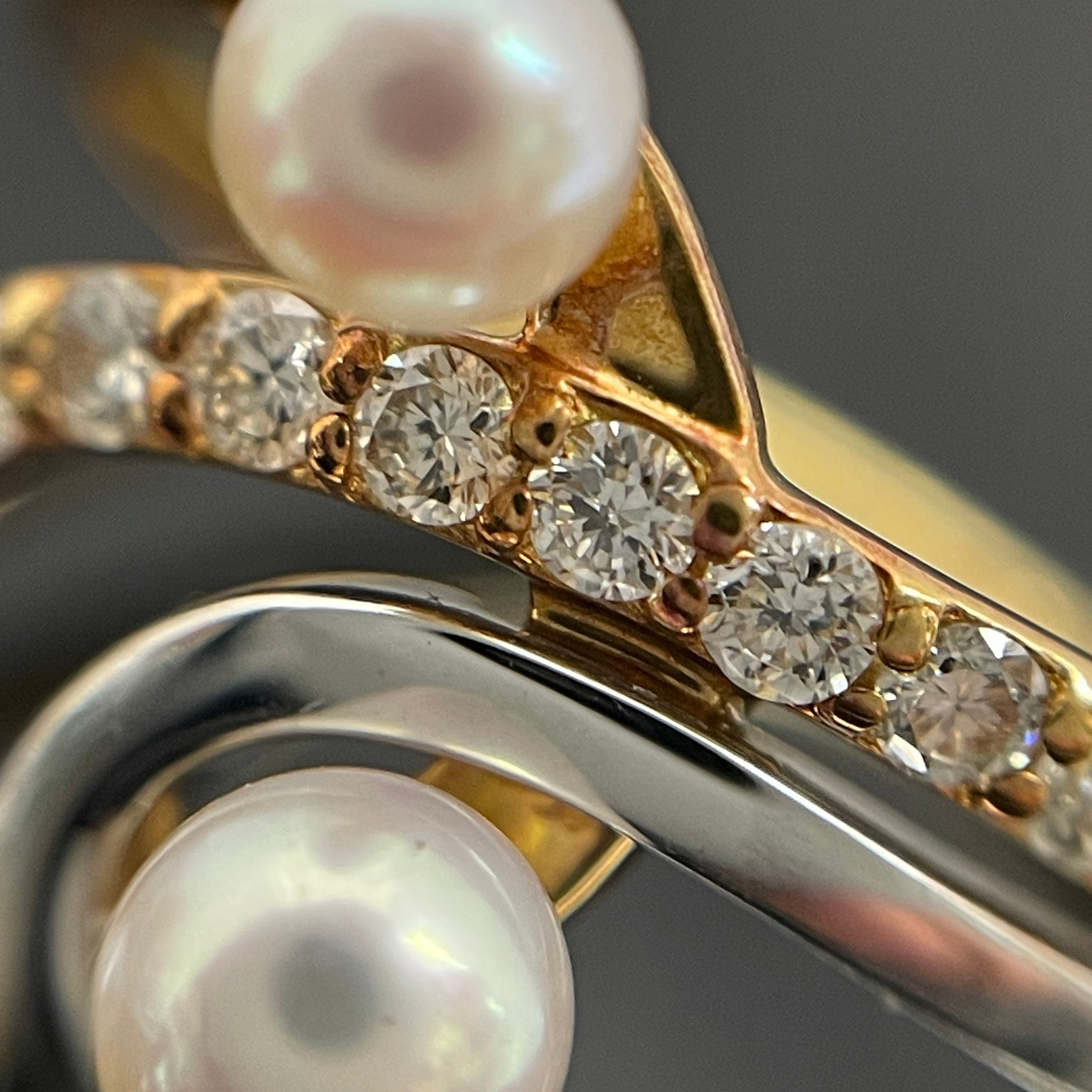 ノンブランド _K18/Pt900 _パール＆ダイヤモンドリング_FD0.50ct/5.8g/＃15号_中古品