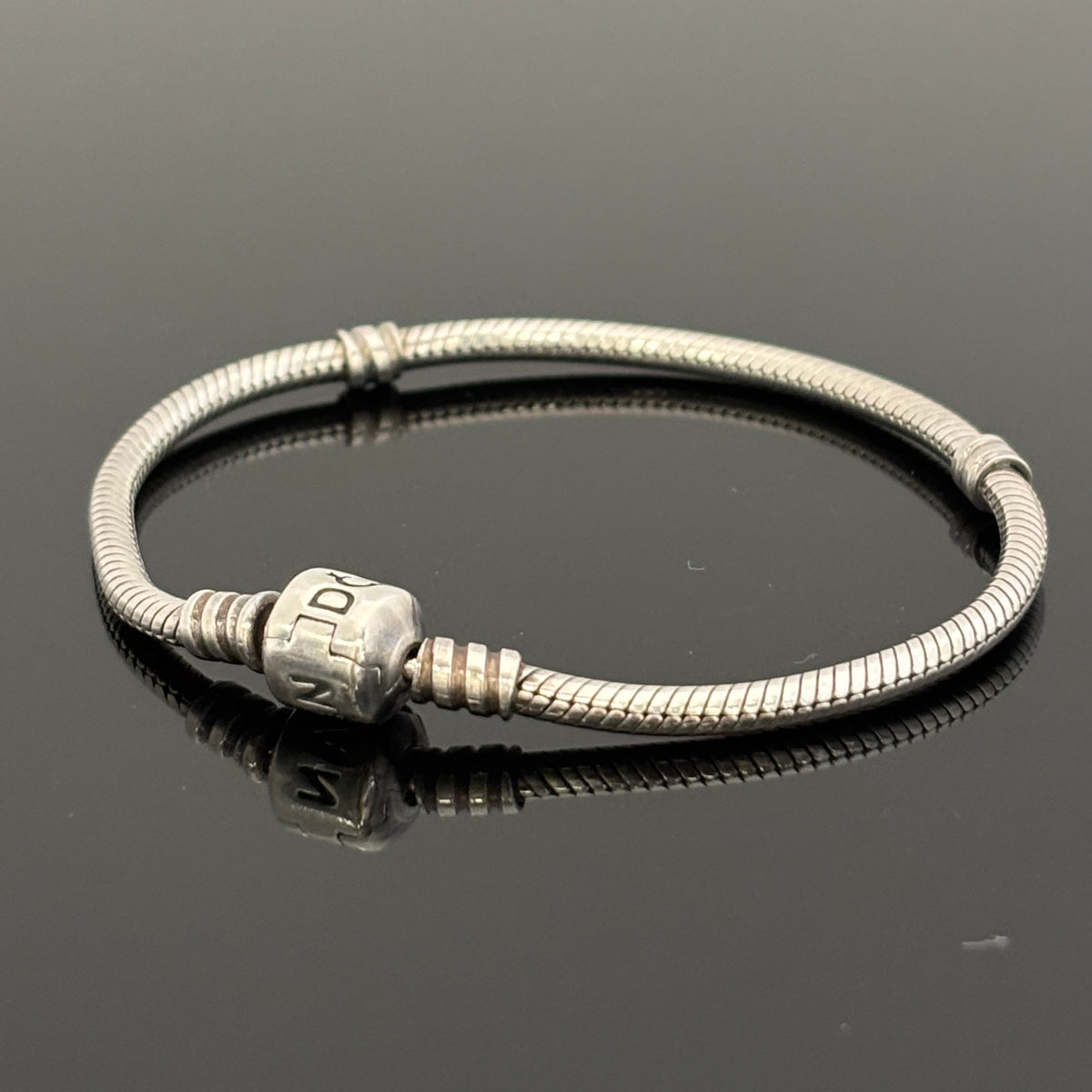 PANDORA_（パンドラ）_Barrel Clasp Snake Chain_ SV925ブレスレット_13.8g／サイズ17cm_ 中古品