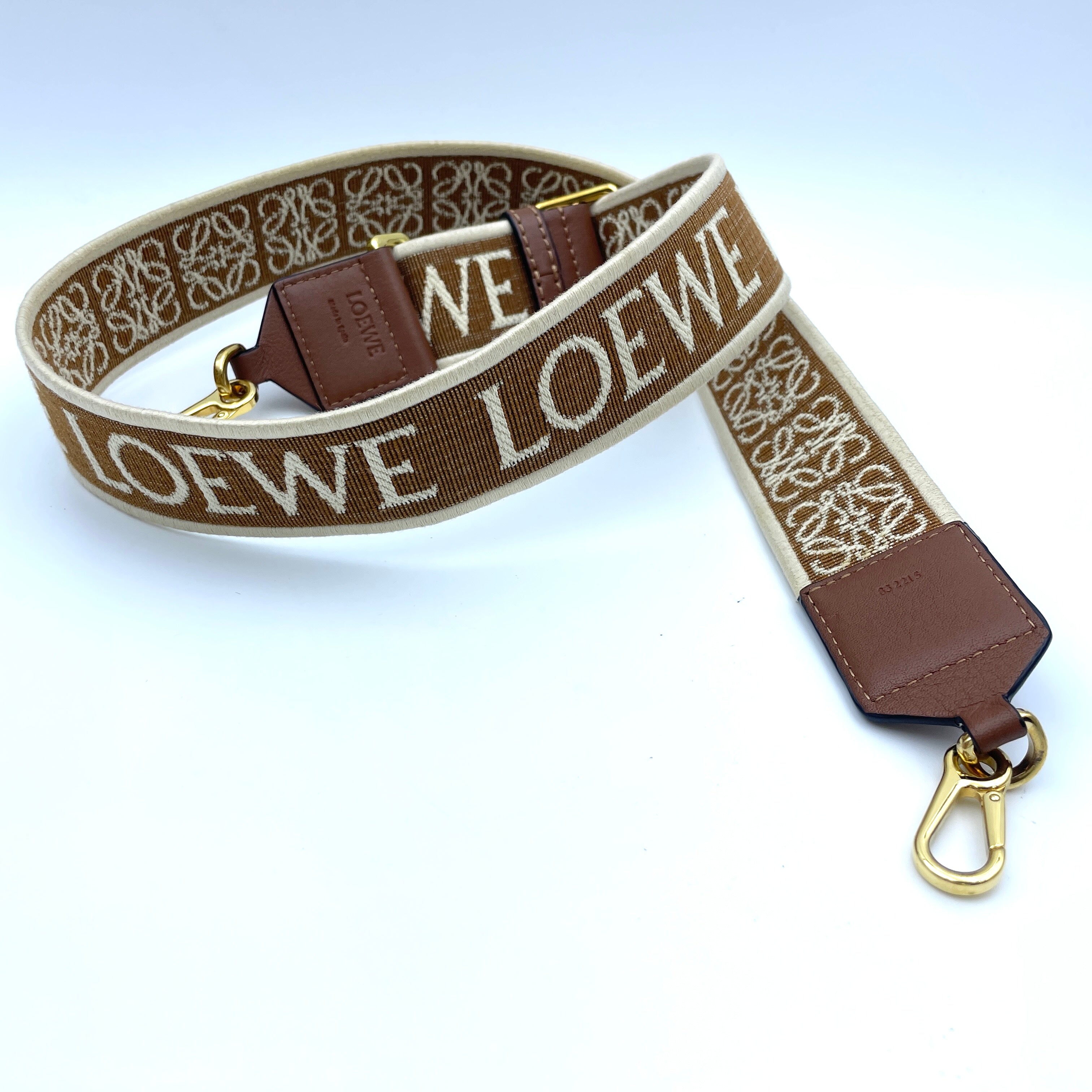 LOEWE_（ロエベ）_アナグラム ストラップ _ジャガード＆カーフ_（ナチュラル／タン）_中古品
