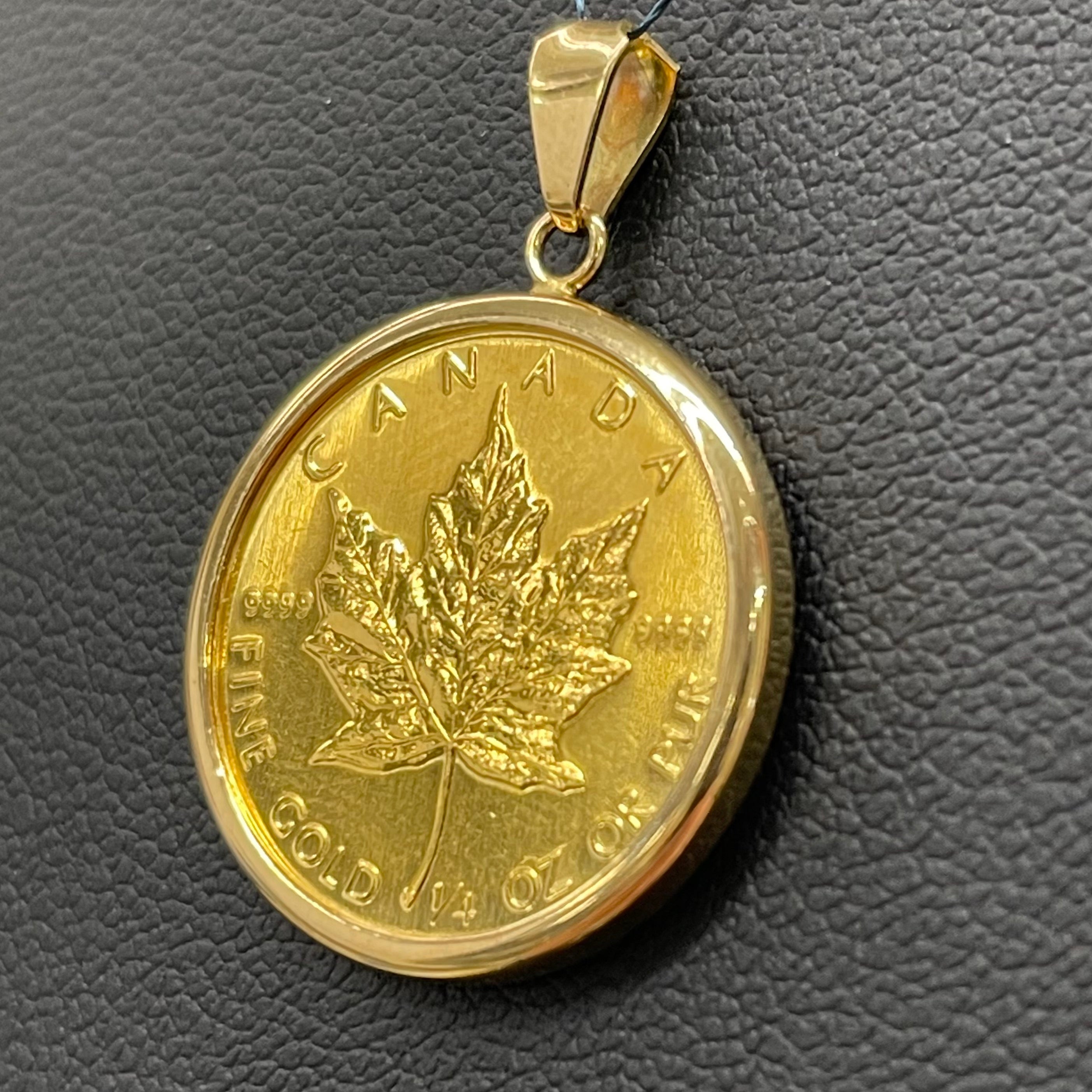 GINZA TANAKA_メイプルリーフ金貨1/4oz_ ペンダントトップ 8.8g_（純金コイン+K18）_中古品