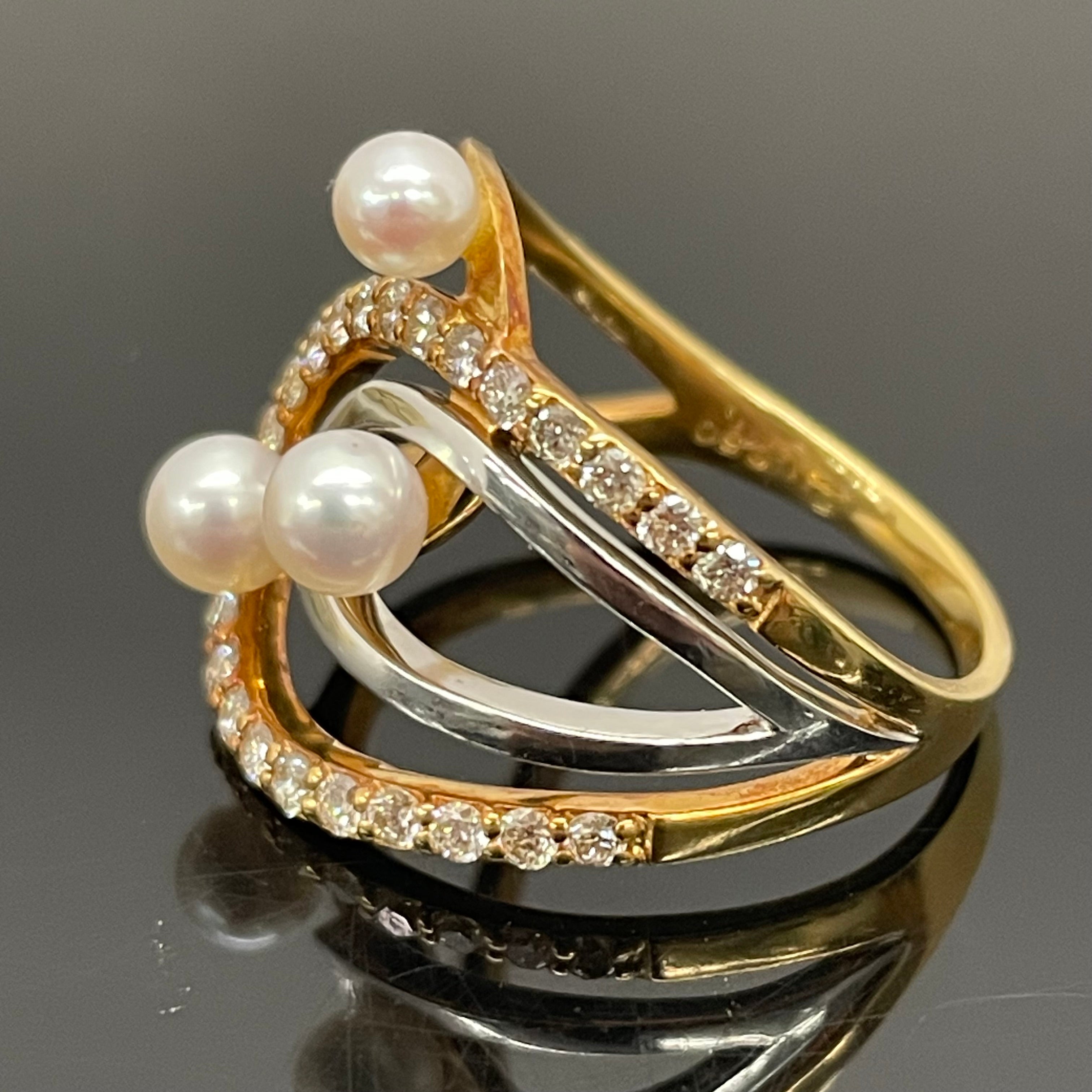 ノンブランド _K18/Pt900 _パール＆ダイヤモンドリング_FD0.50ct/5.8g/＃15号_中古品