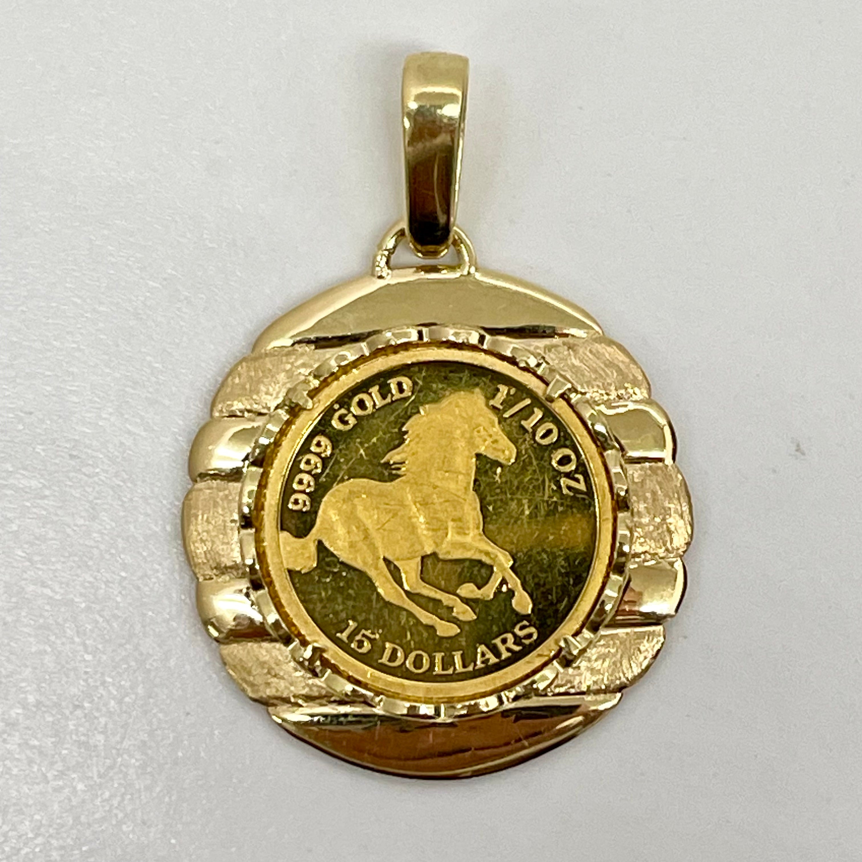 ノンブランド _純金1/10ozホースコイン_ K18枠ペンダントトップ_ 中古品