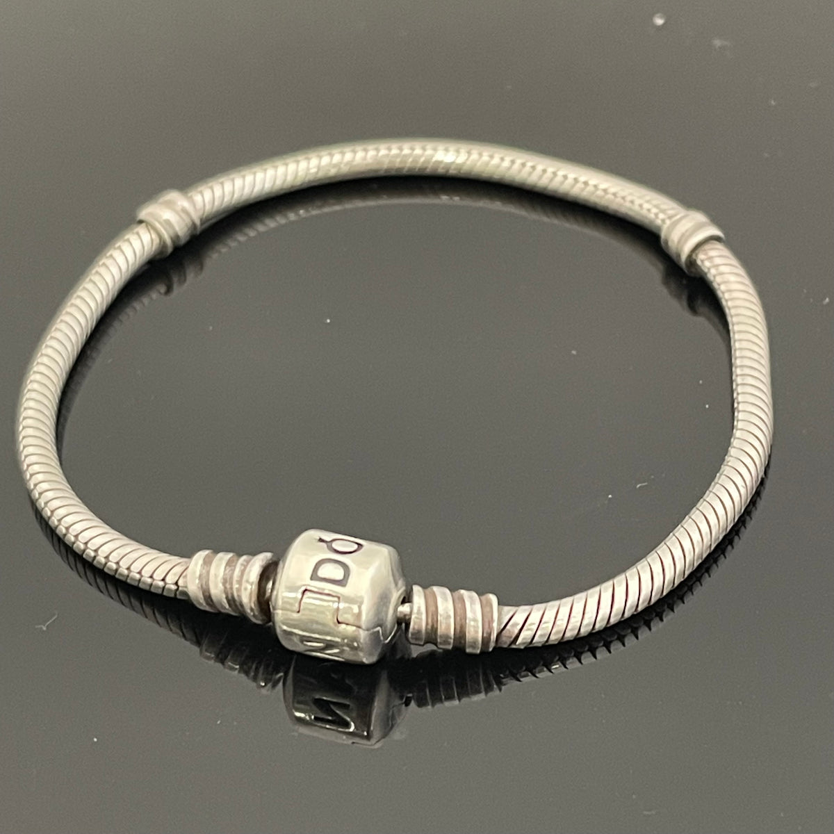 PANDORA_（パンドラ）_Barrel Clasp Snake Chain_ SV925ブレスレット_13.8g／サイズ17cm_ 中古品