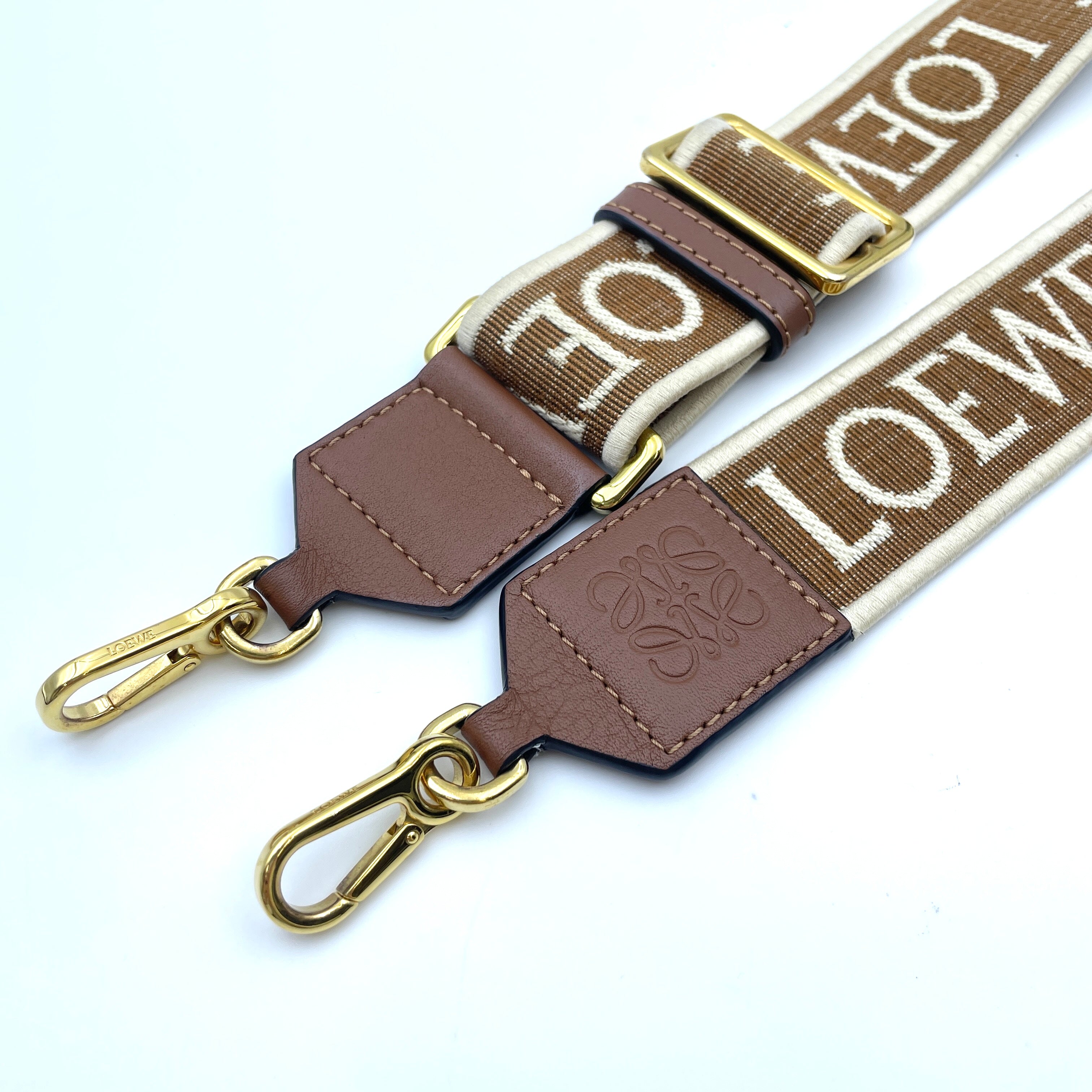 LOEWE_（ロエベ）_アナグラム ストラップ _ジャガード＆カーフ_（ナチュラル／タン）_中古品