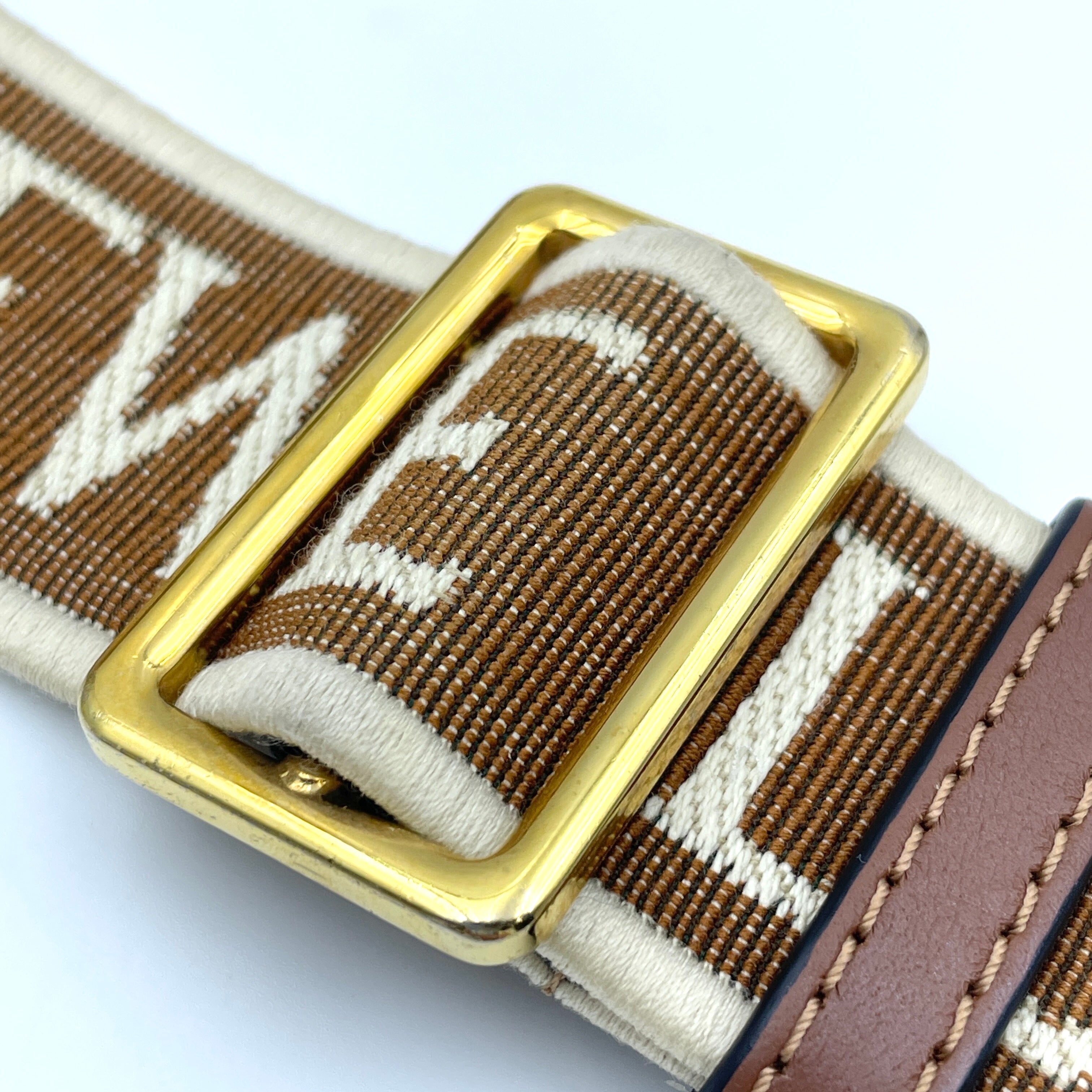 LOEWE_（ロエベ）_アナグラム ストラップ _ジャガード＆カーフ_（ナチュラル／タン）_中古品