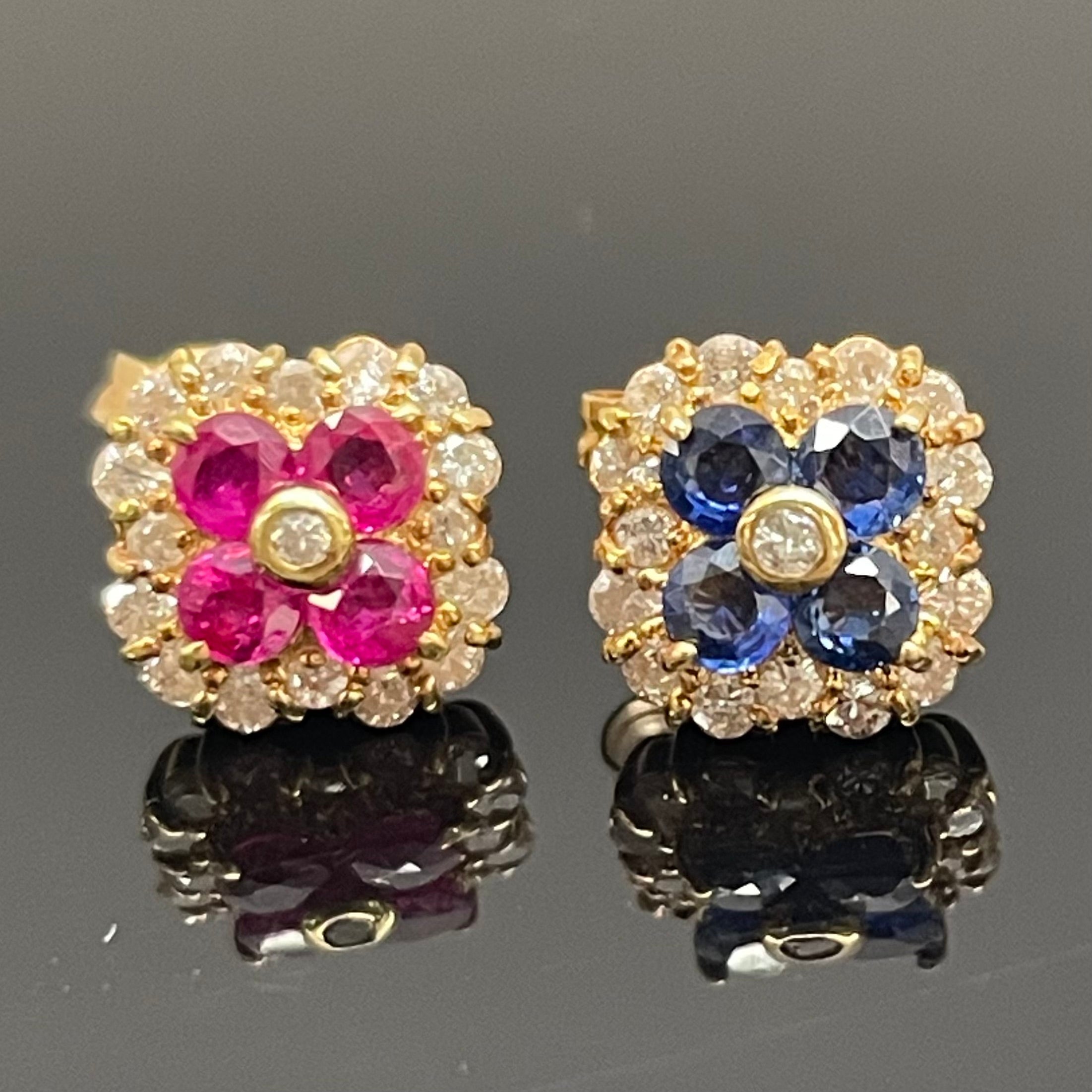 ノンブランド _K18色石ピアス _ルビー/サファイア/ダイヤ_ R0.25ct/S0.25ct_ 中古品