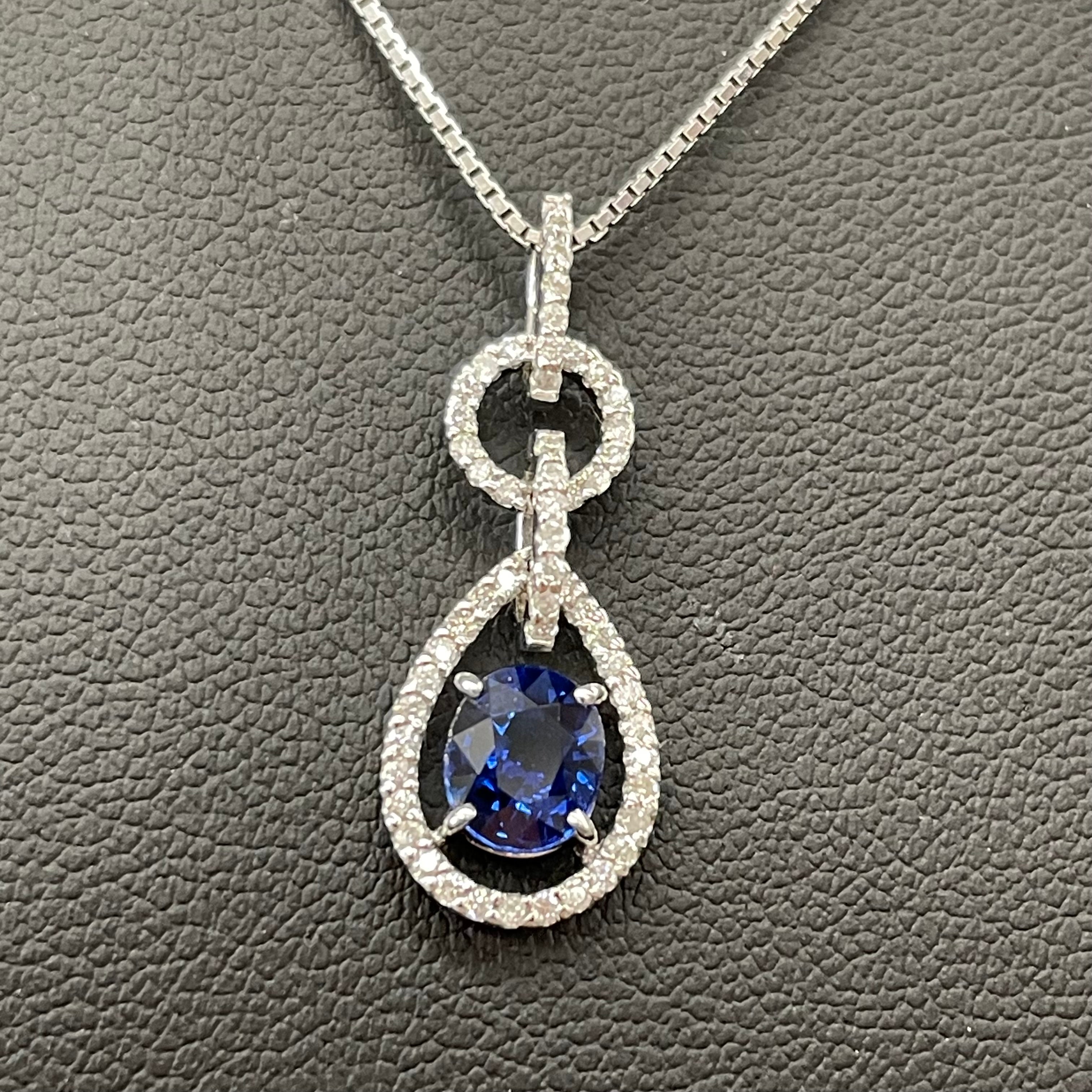 ノンブランド _K18WG サファイア_ペンダントネックレス_S0.91ct/FD0.20ct/4.4g/50cm_中古品