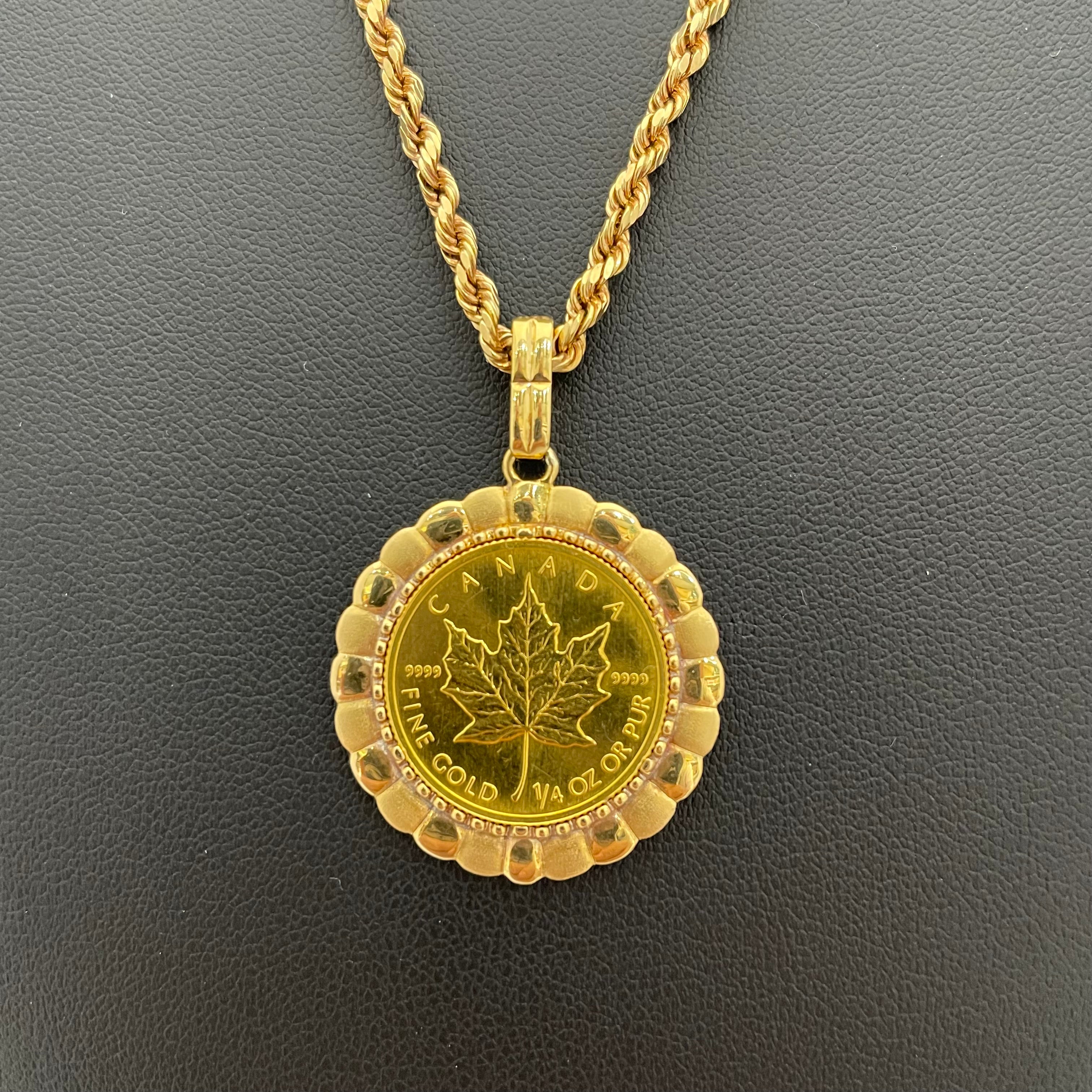 ノンブランド _メイプルリーフ1/4oz金貨_ペンダントネックレス_純金コイン/K18/60cm/総重量20.6g _中古品