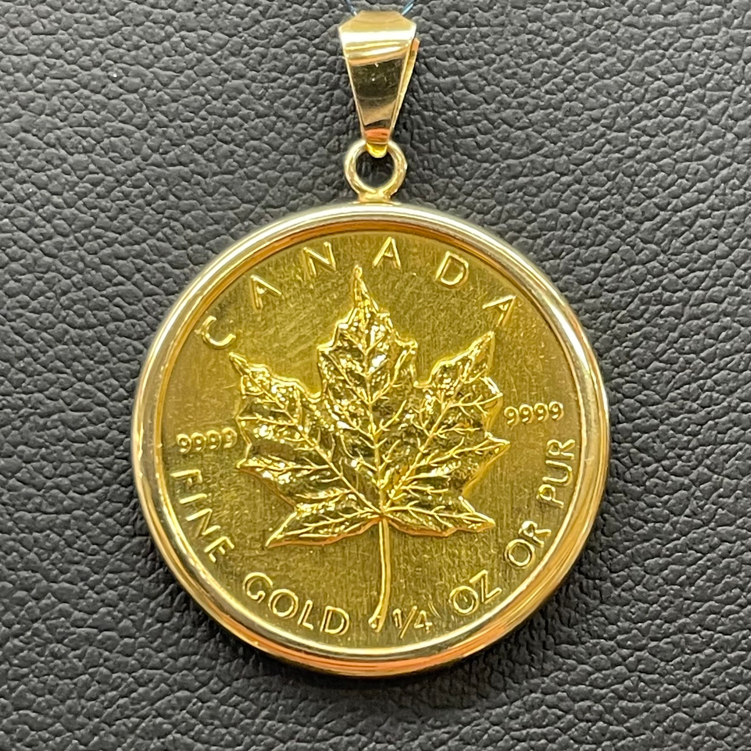 GINZA TANAKA_メイプルリーフ金貨1/4oz_ ペンダントトップ 8.8g_（純金コイン+K18）_中古品