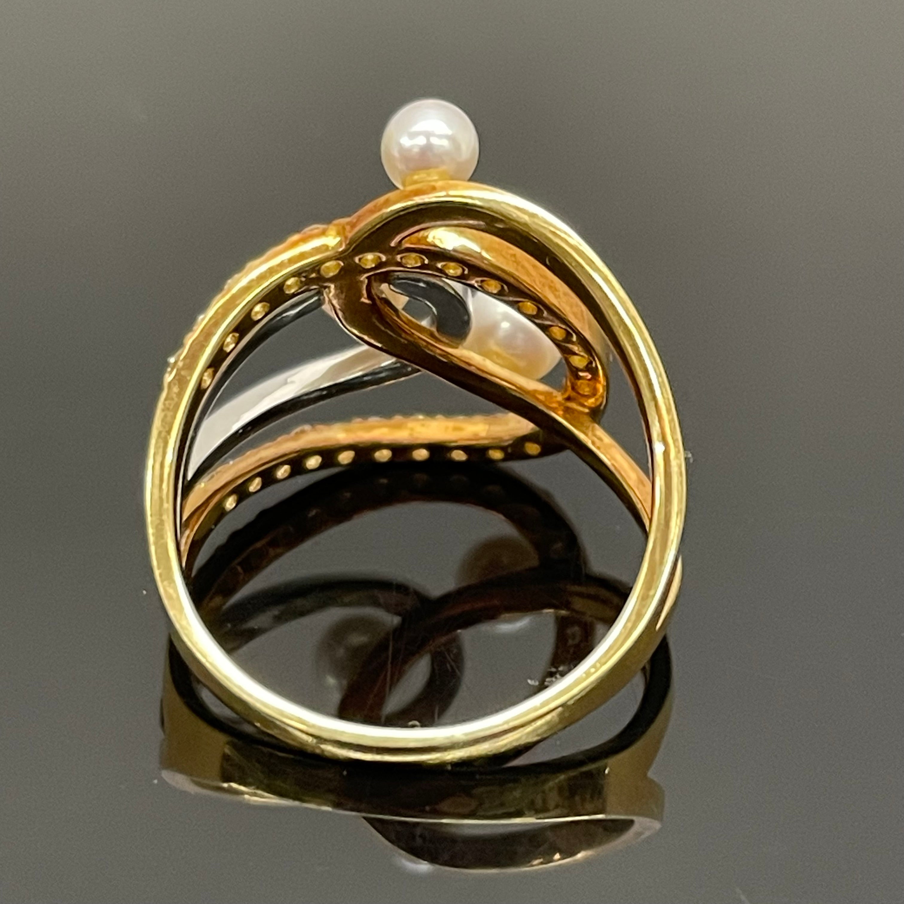 ノンブランド _K18/Pt900 _パール＆ダイヤモンドリング_FD0.50ct/5.8g/＃15号_中古品