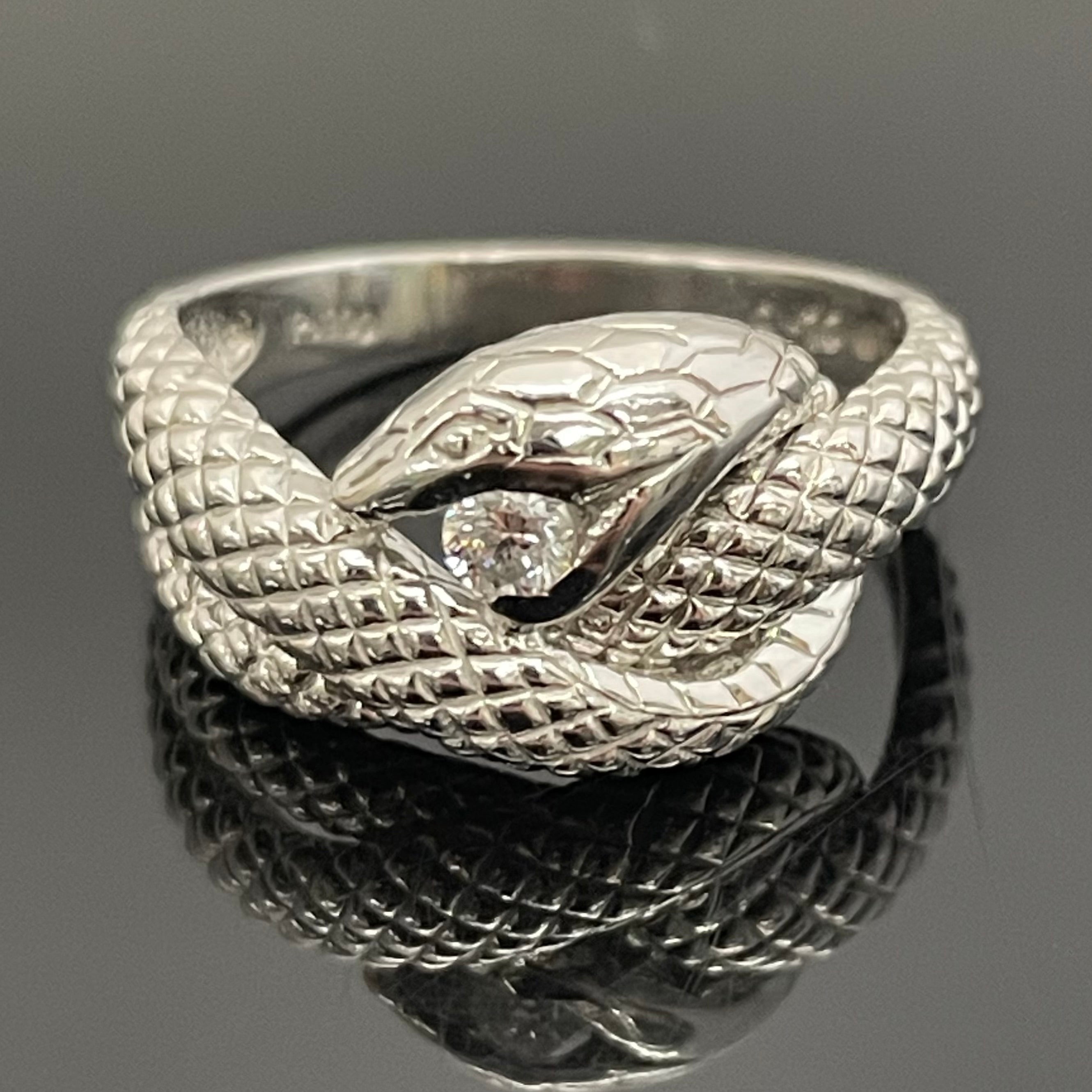 ノンブランド _Pt900ファッションリング_蛇モチーフ_６.7g/D0.1ct/＃12号_ 中古品