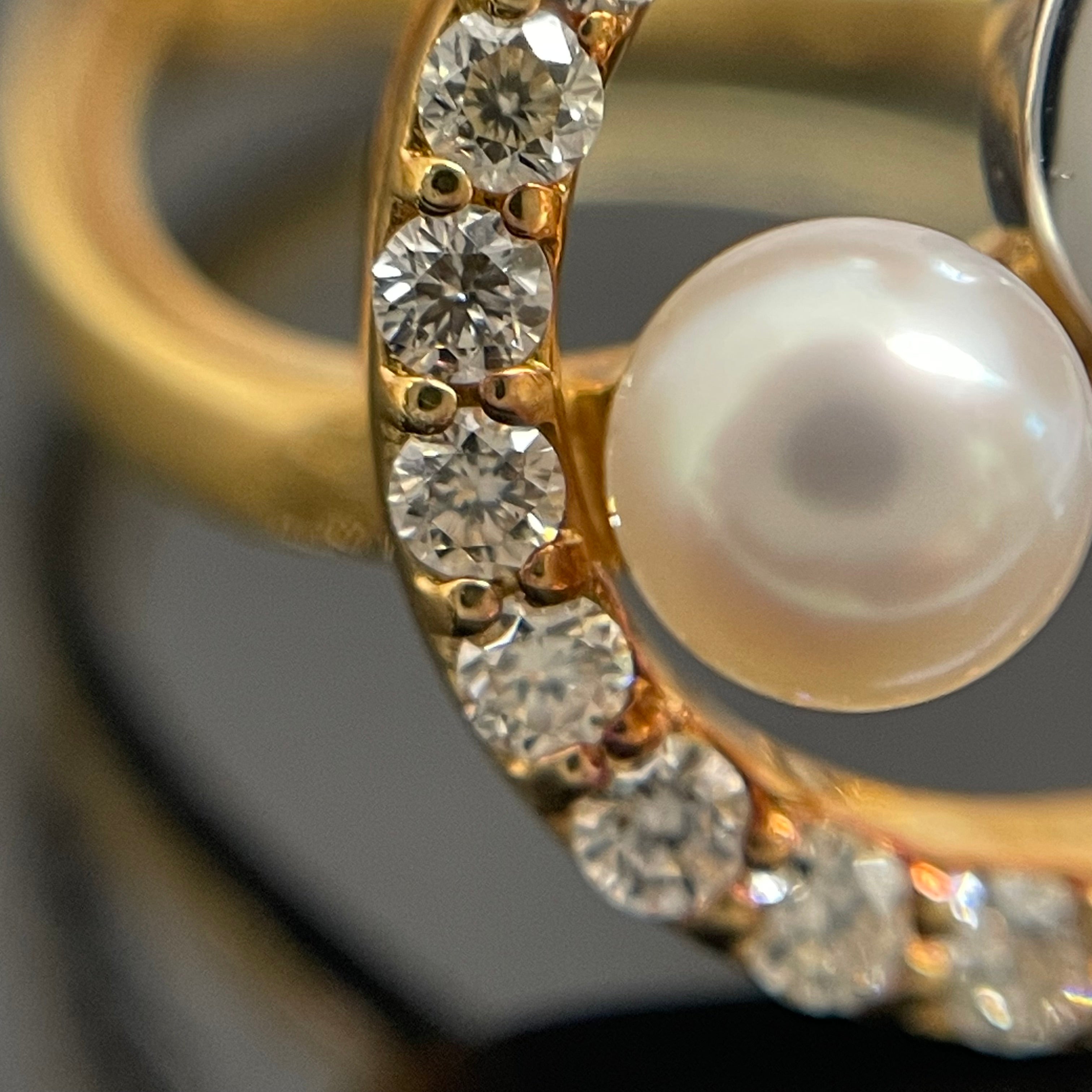 ノンブランド _K18/Pt900 _パール＆ダイヤモンドリング_FD0.50ct/5.8g/＃15号_中古品