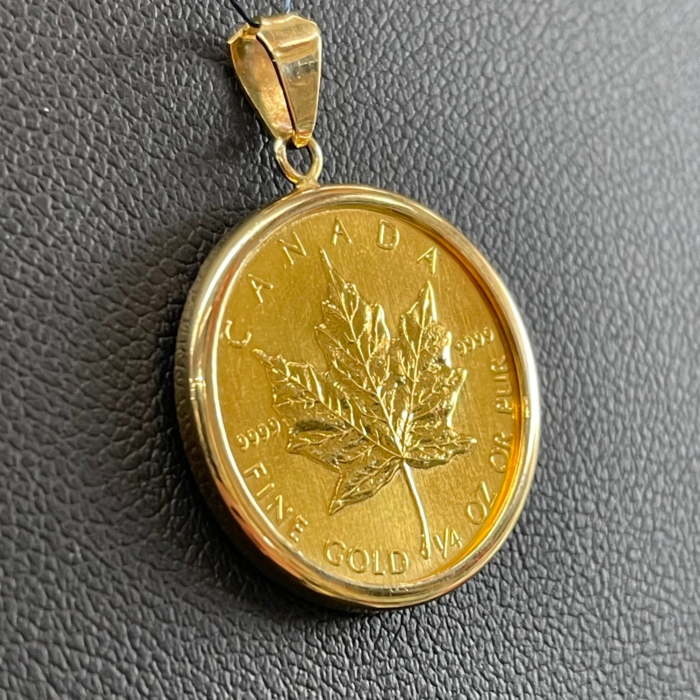 GINZA TANAKA_メイプルリーフ金貨1/4oz_ ペンダントトップ 8.8g_（純金コイン+K18）_中古品