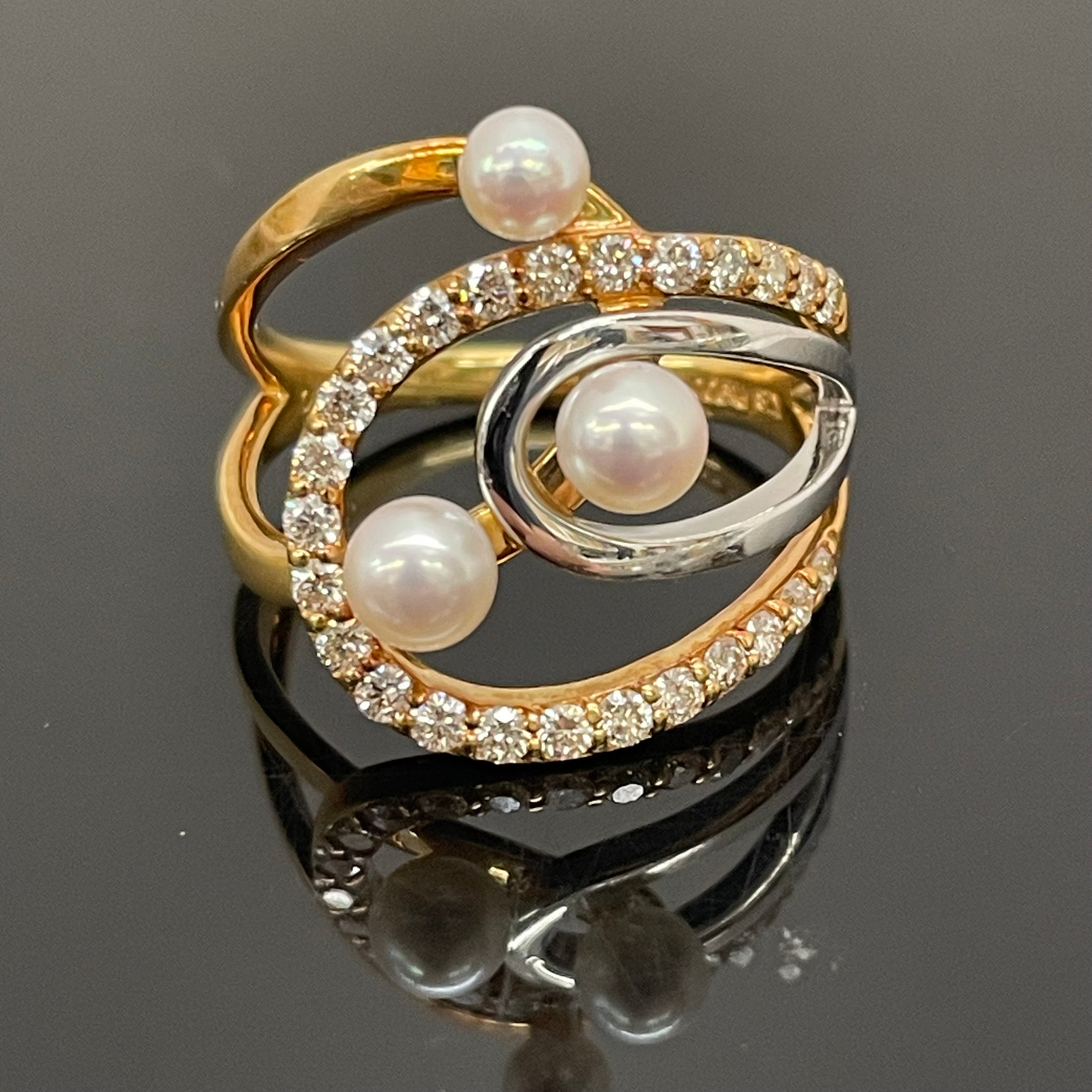 ノンブランド _K18/Pt900 _パール＆ダイヤモンドリング_FD0.50ct/5.8g/＃15号_中古品