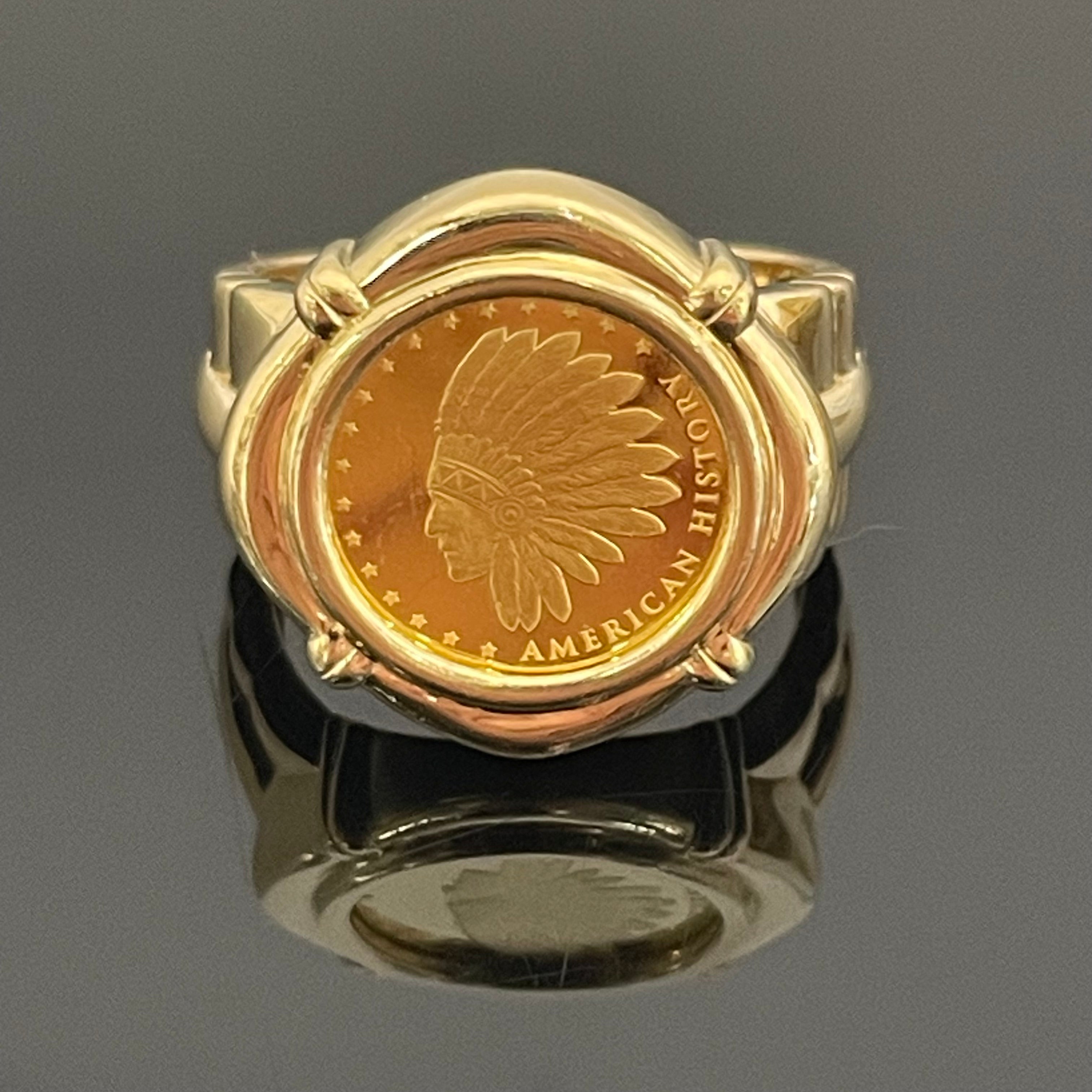 【送料無料】_ ノンブランド _K18／純金コインリング_1/25ozアメリカンヒストリー _中古品