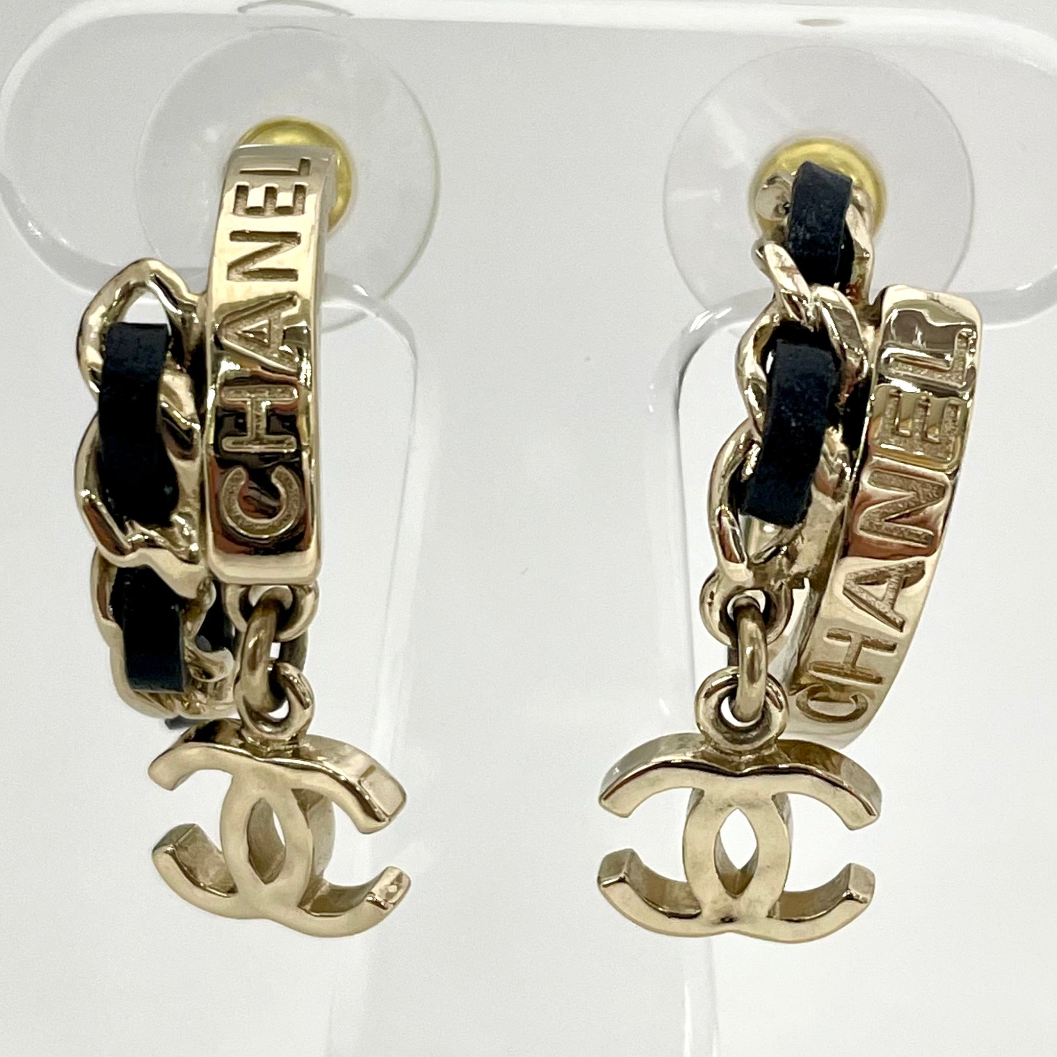 【送料無料】_CHANEL_（シャネル）ピアス _メタル & ラムスキン _ゴールド/ブラック_AB9109 B08594 NJ196_ 中古品