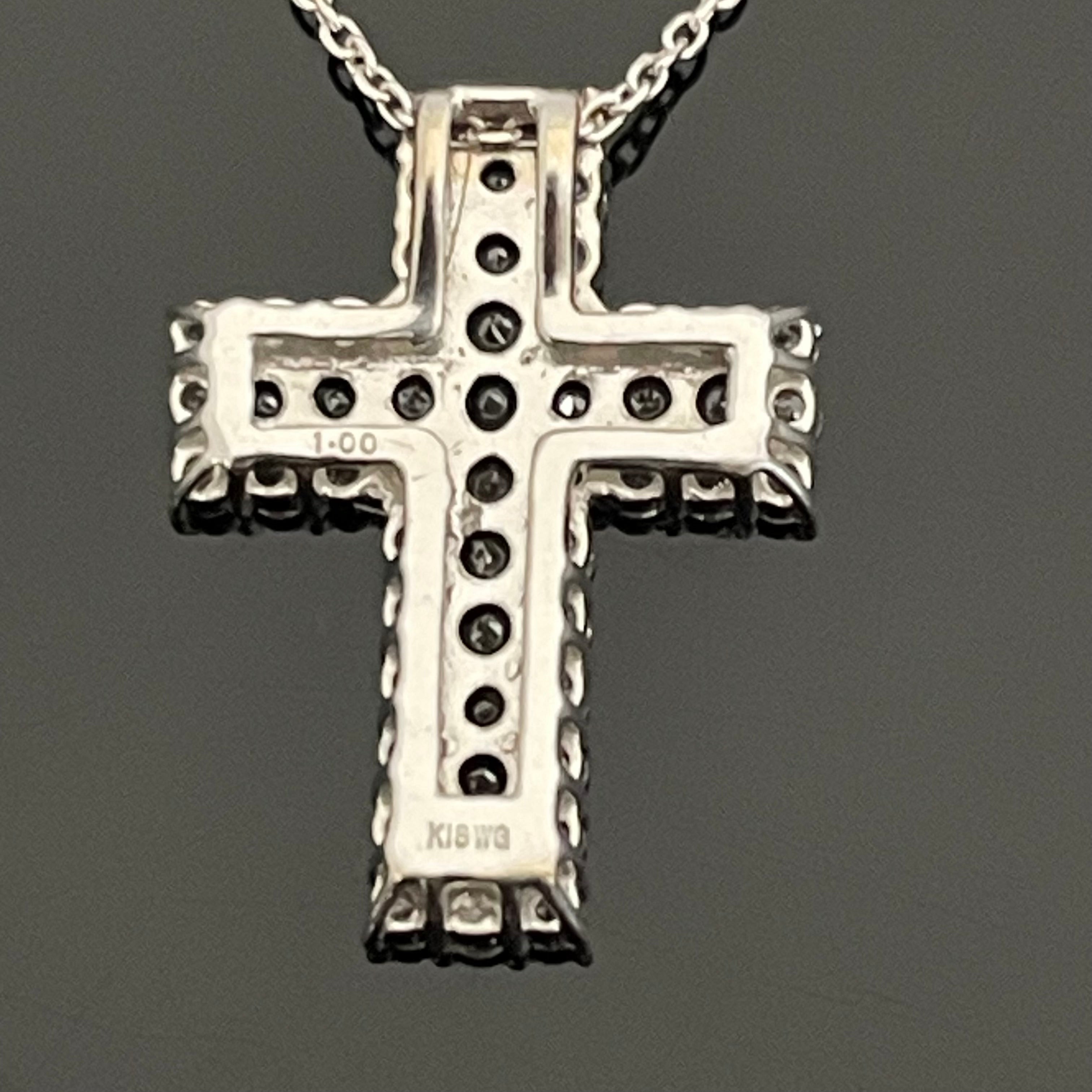 ノンブランド _K18WG _ダイヤモンド _クロスペンダント_ネックレス FD1.0ct／4.4g _中古品