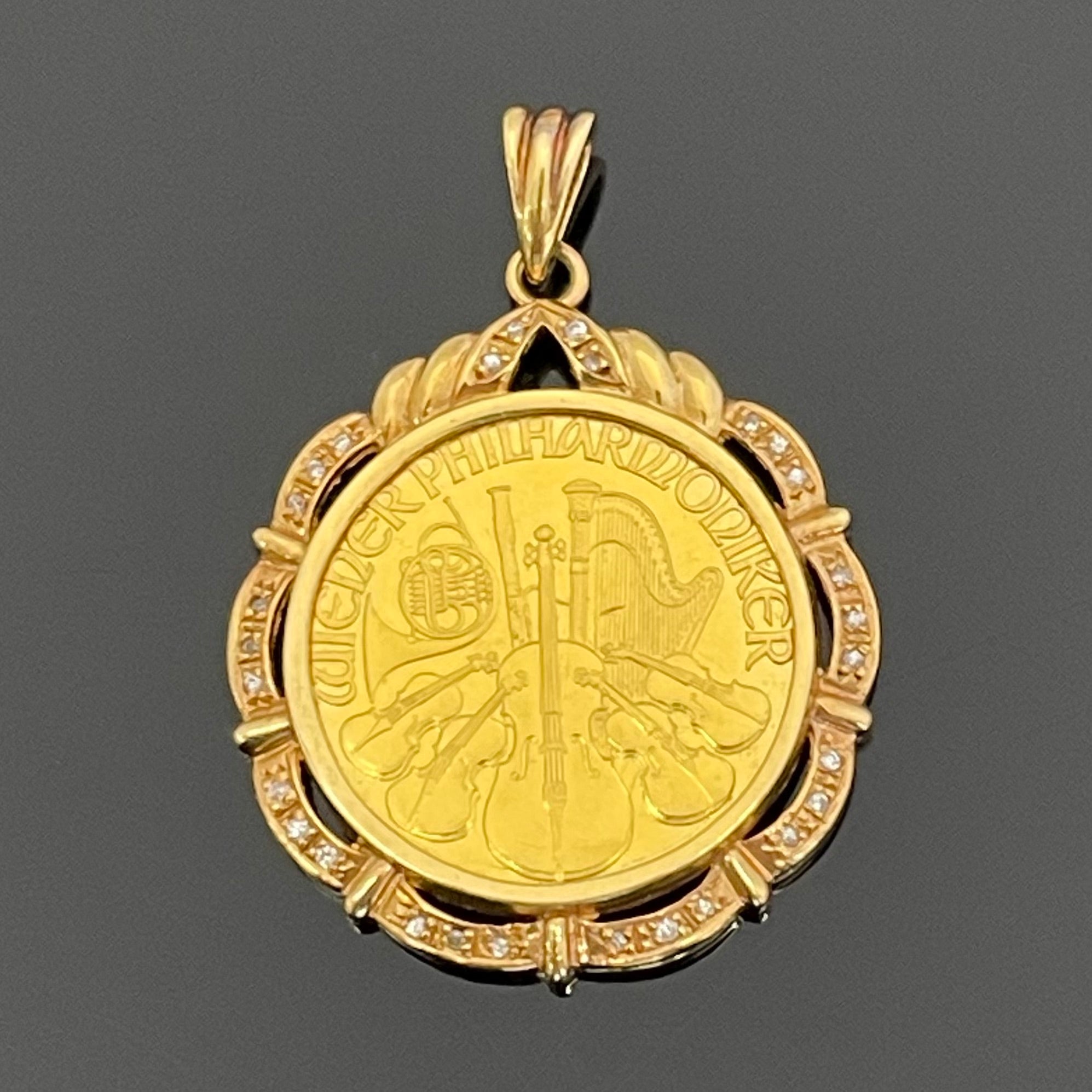 ノンブランド _ウィーンハーモニー金貨_ペンダントトップ_純金1/4oz・枠K18　_FD0.18ct/総重量12. 2g_中古品