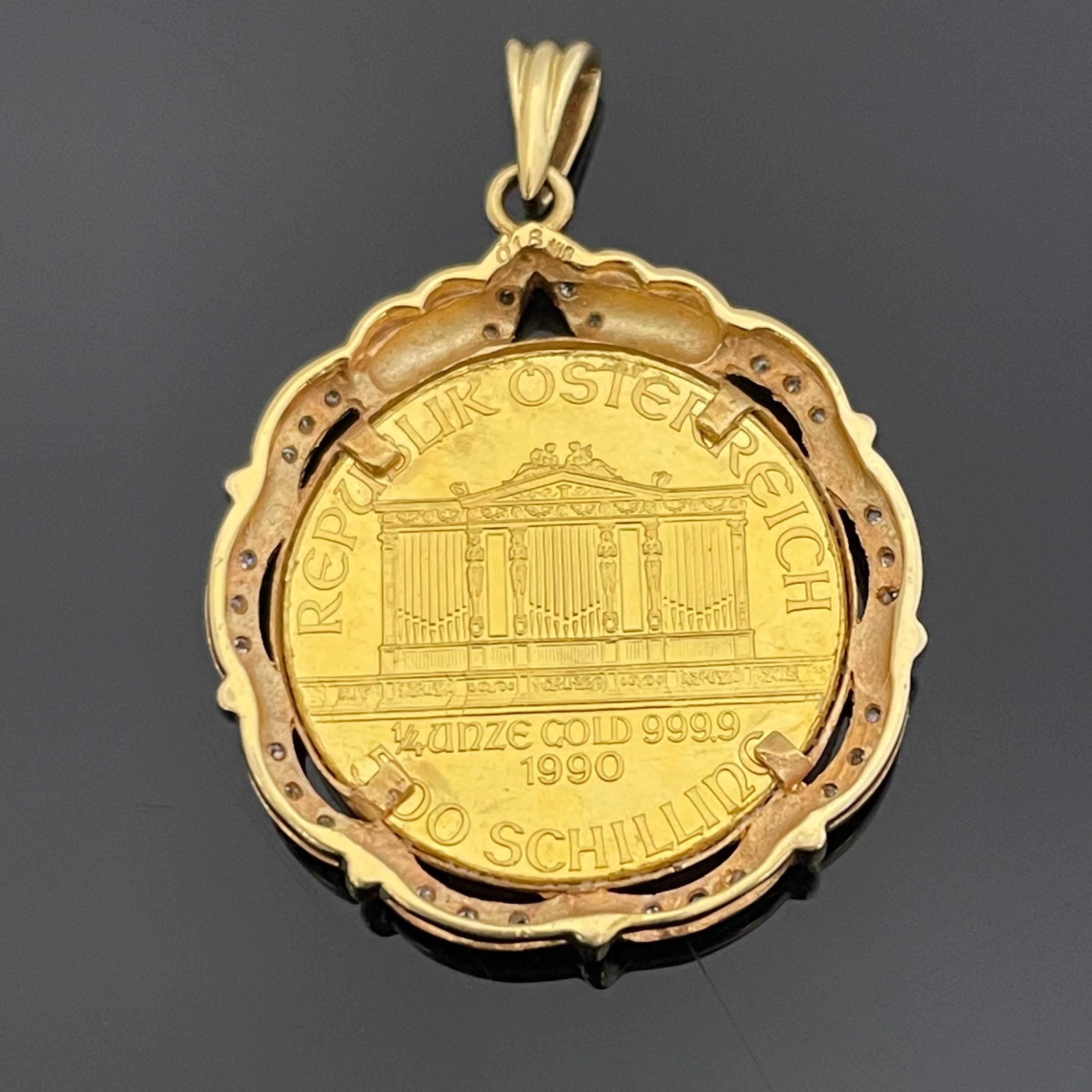 ノンブランド _ウィーンハーモニー金貨_ペンダントトップ_純金1/4oz・枠K18　_FD0.18ct/総重量12. 2g_中古品