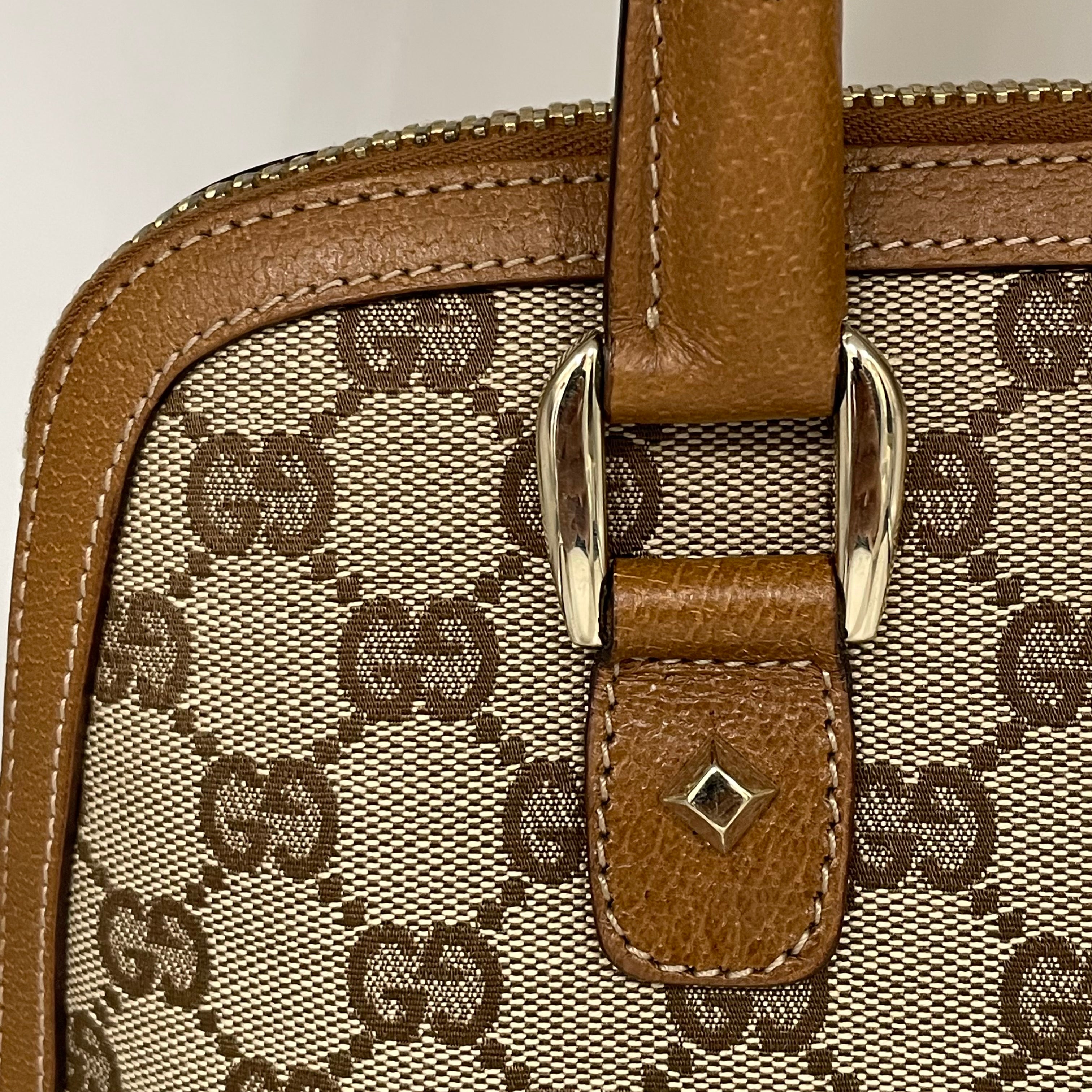 GUCCI_（グッチ)_GGキャンバス _ブラウンレザー _ハンドバッグ131023_中古品