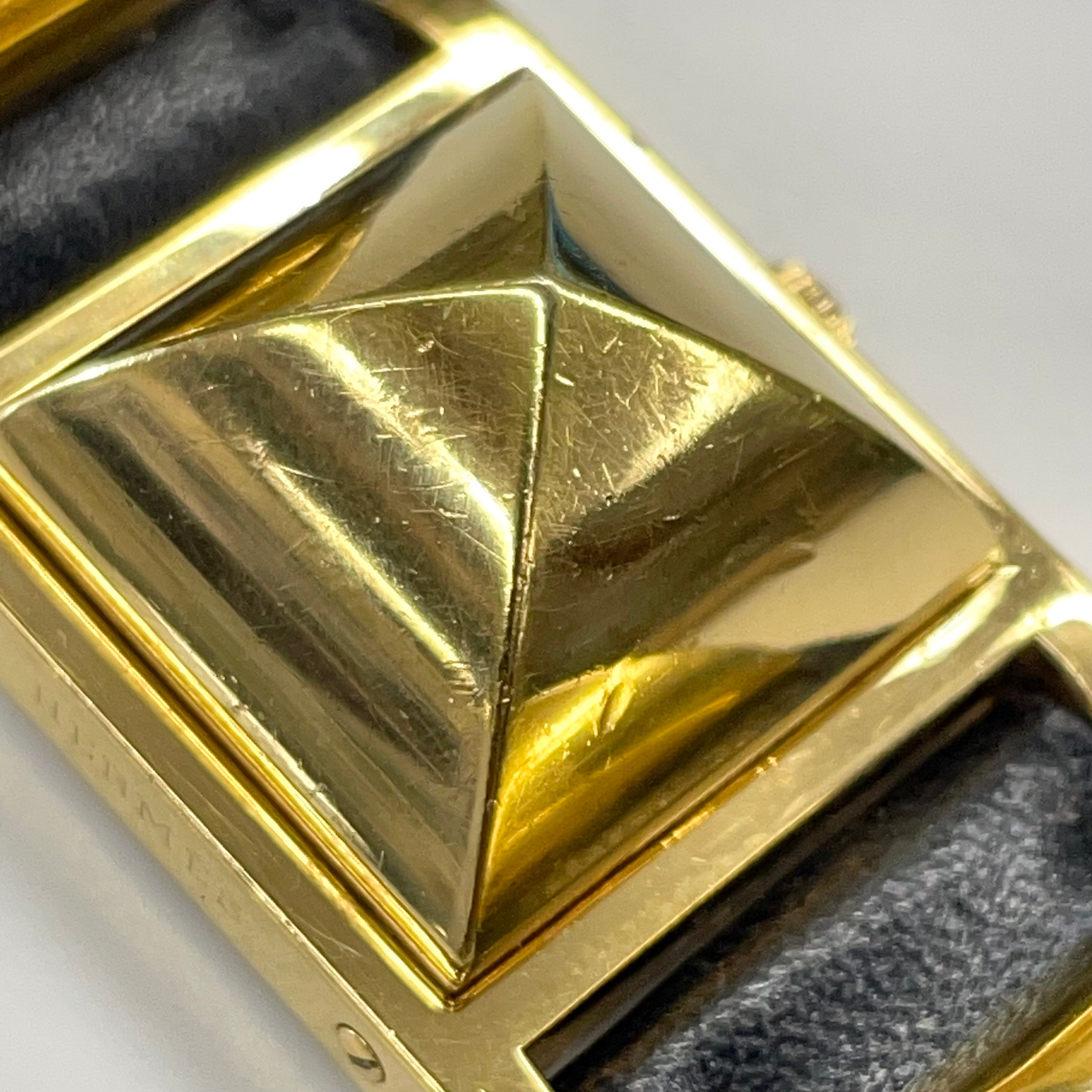 HERMES_（エルメス) _メドール _レディス腕時計_ゴールド/白文字盤 _黒レザーベルト_中古品