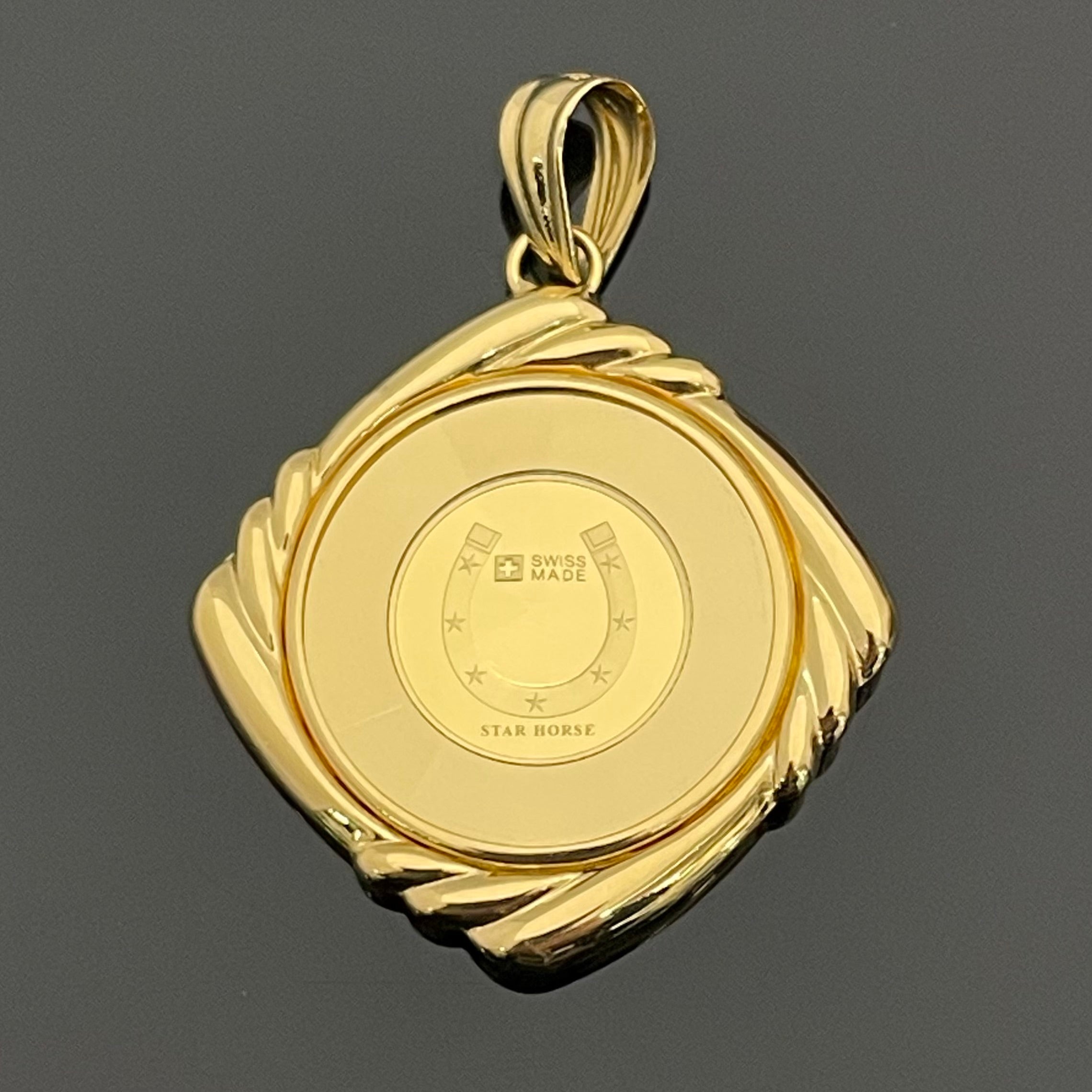 ノンブランド_K24イエローゴールド_スターホースコイン1/25oz_K18枠ペンダントトップ_中古品