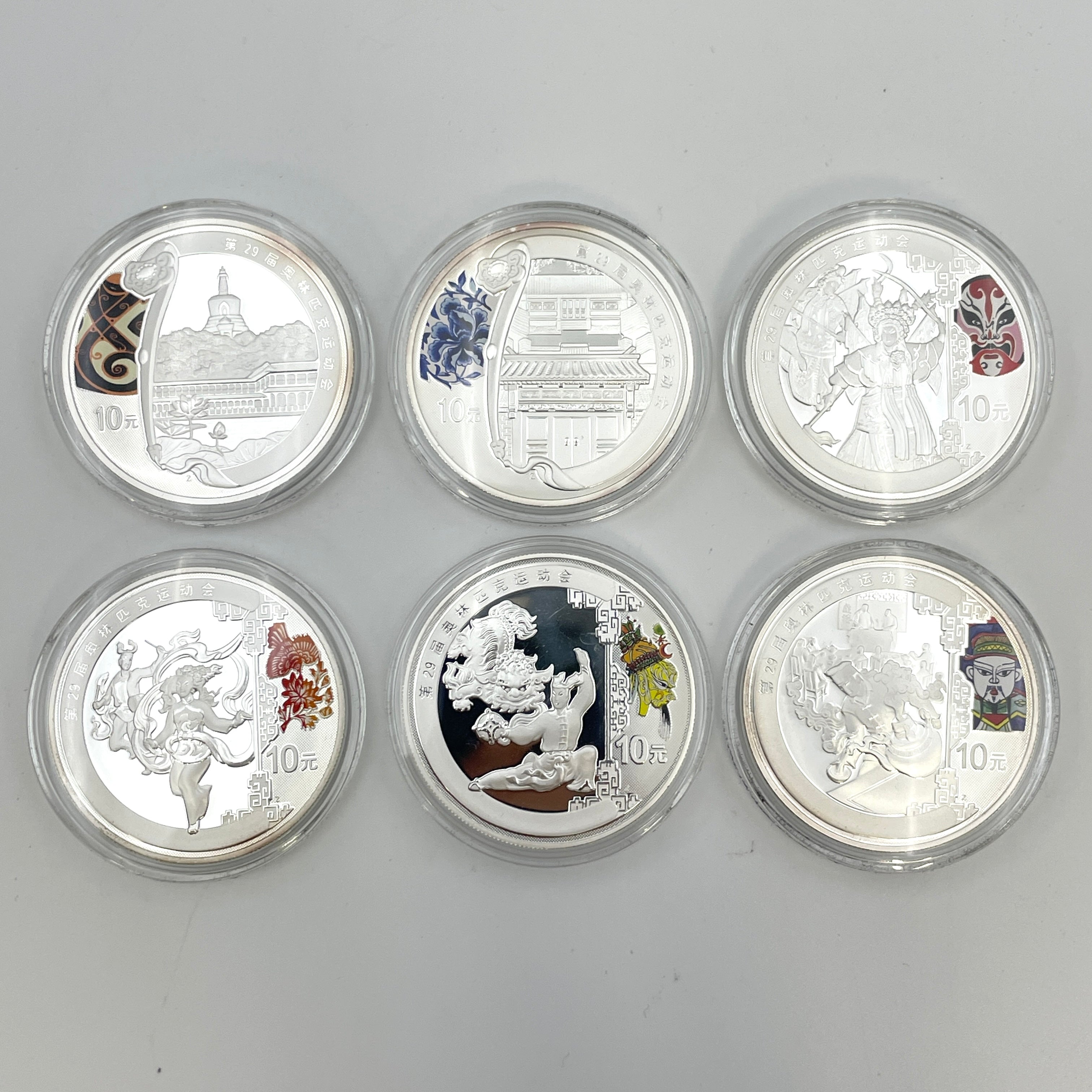 北京オリンピック_カラー銀貨6種セット_10元 純銀 1OZ_限定3000セット_未使用品
