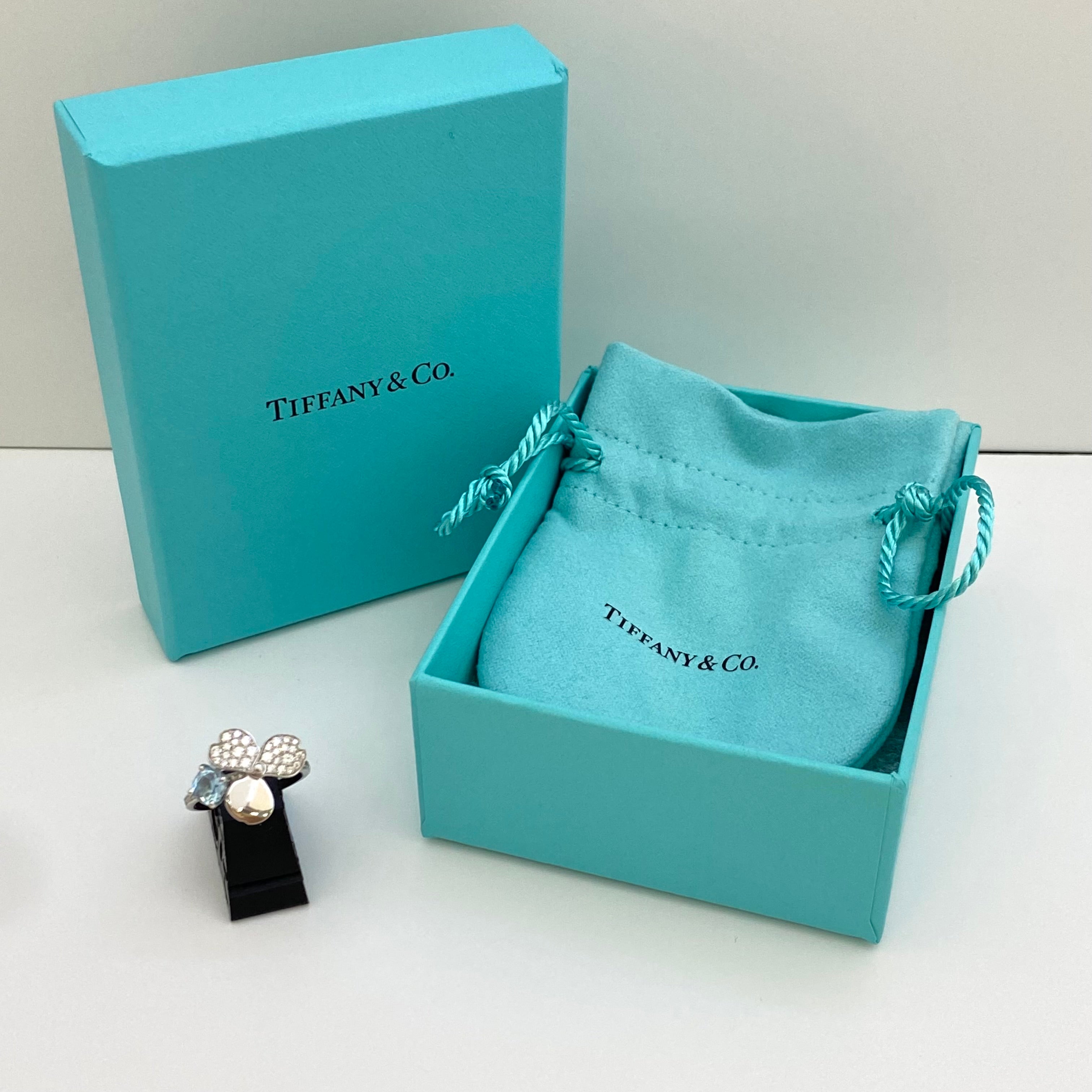 【送料無料】_TIFFANY &Co（ティファニー）_ペーパーフラワー　Ptプラチナ950_アクアマリン／ダイヤモンド_リング（指輪）_中古品