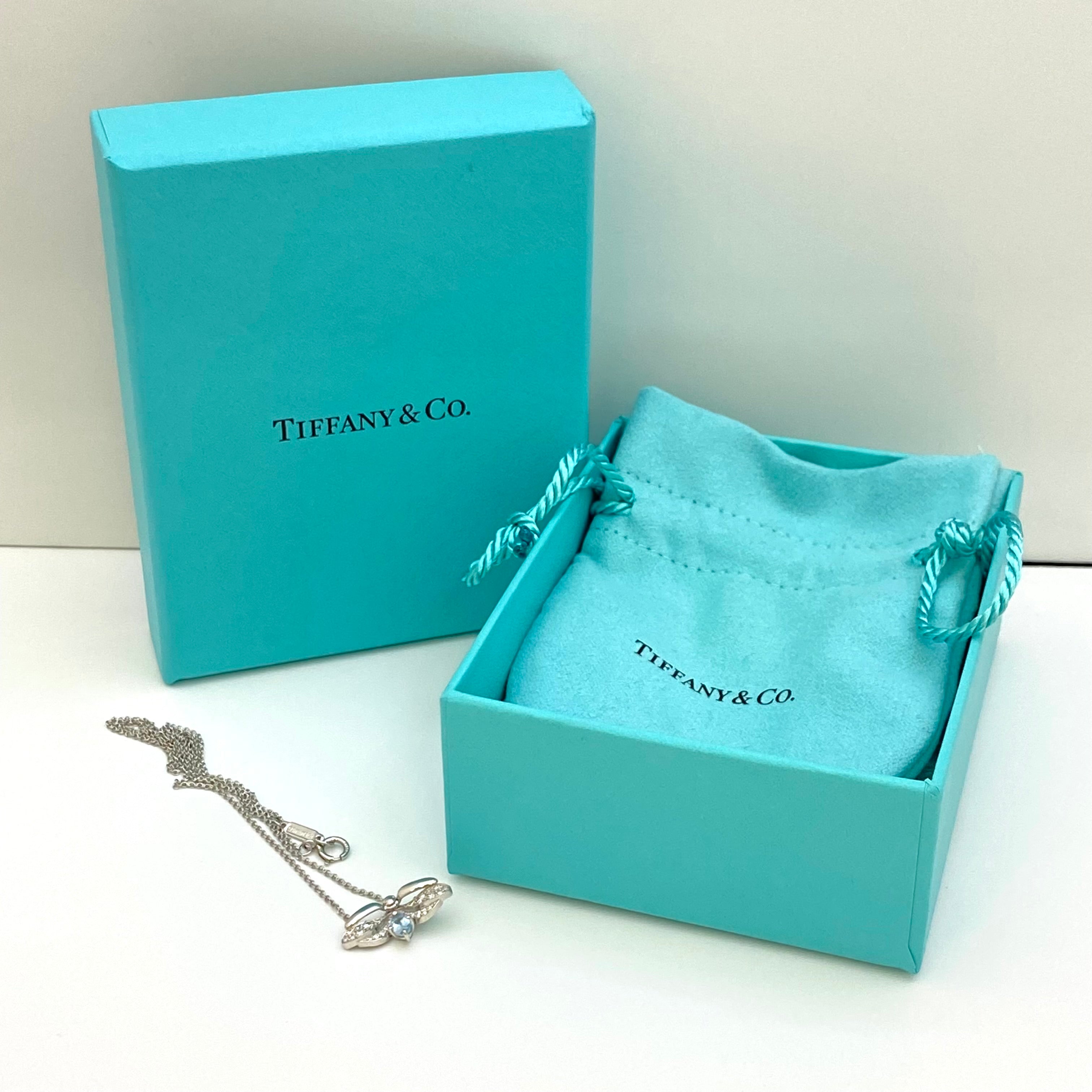 【送料無料】_TIFFANY &Co（ティファニー）_ペーパーフラワー　Ptプラチナ950_アクアマリン／ダイヤモンド_ファイヤーフライネックレス_中古品