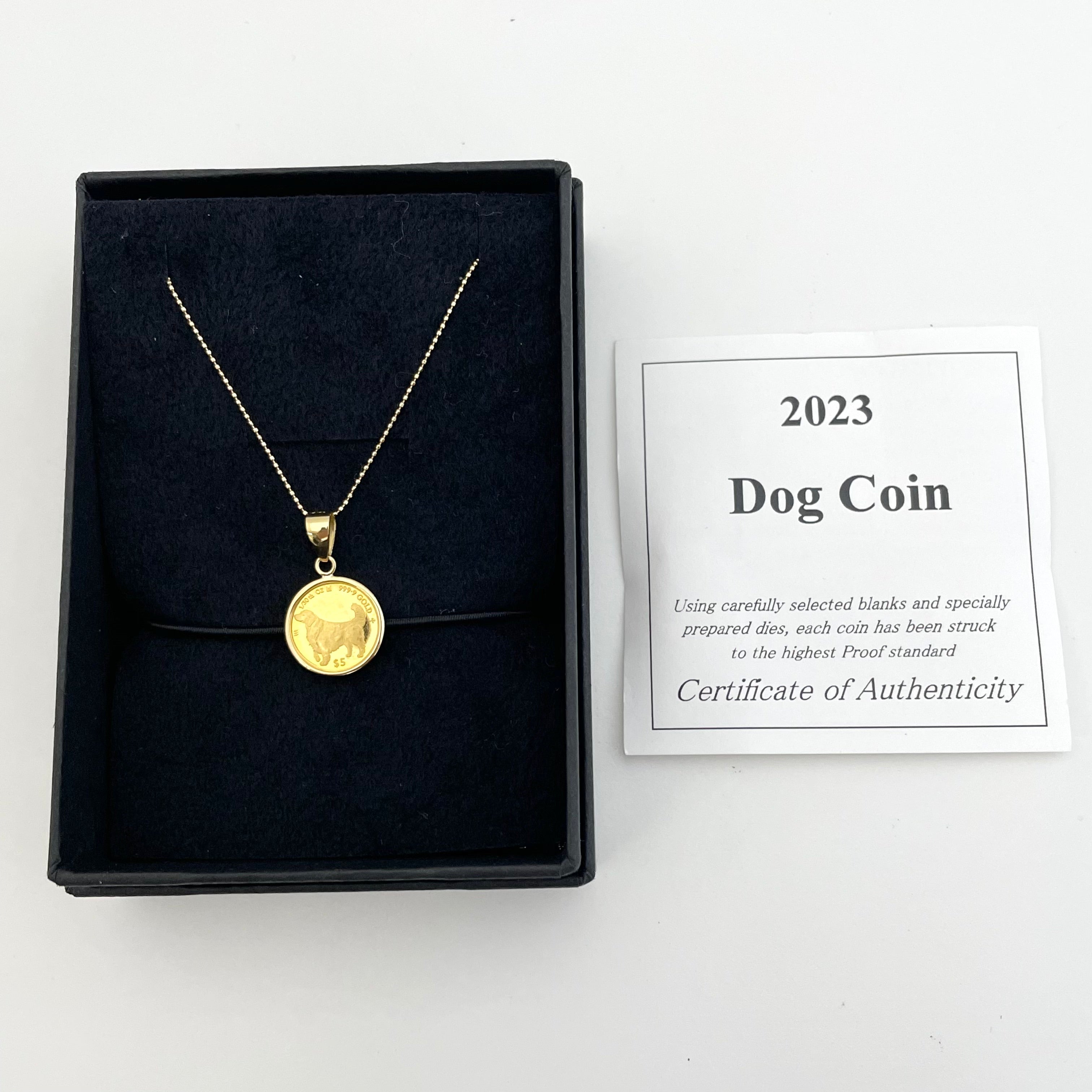 【送料無料】_  ノンブランド_DOG COIN_（ゴールデン レトリバー）_ペンダント ネックレス_ 純金コイン1/30oz K18チェーン _ 中古品