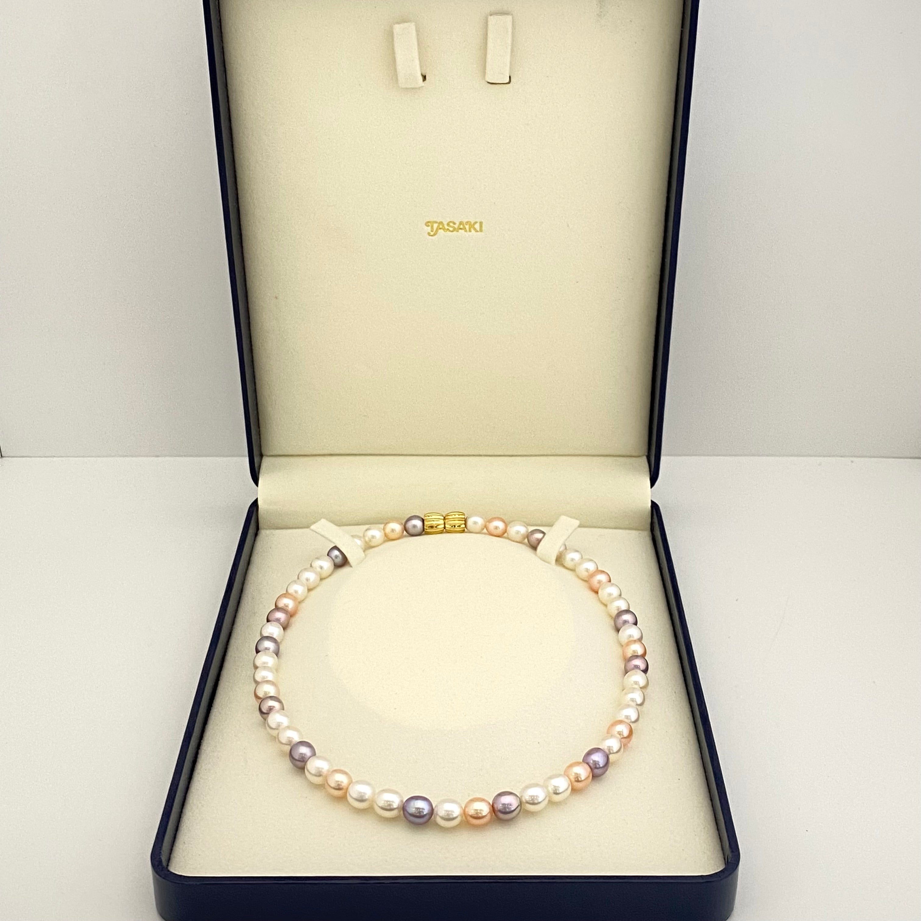 【送料無料】_TASAKI_（田崎）_K18 淡水パール マルチカラー_7.5−8.0mm 42cm 一連ネックレス_中古品