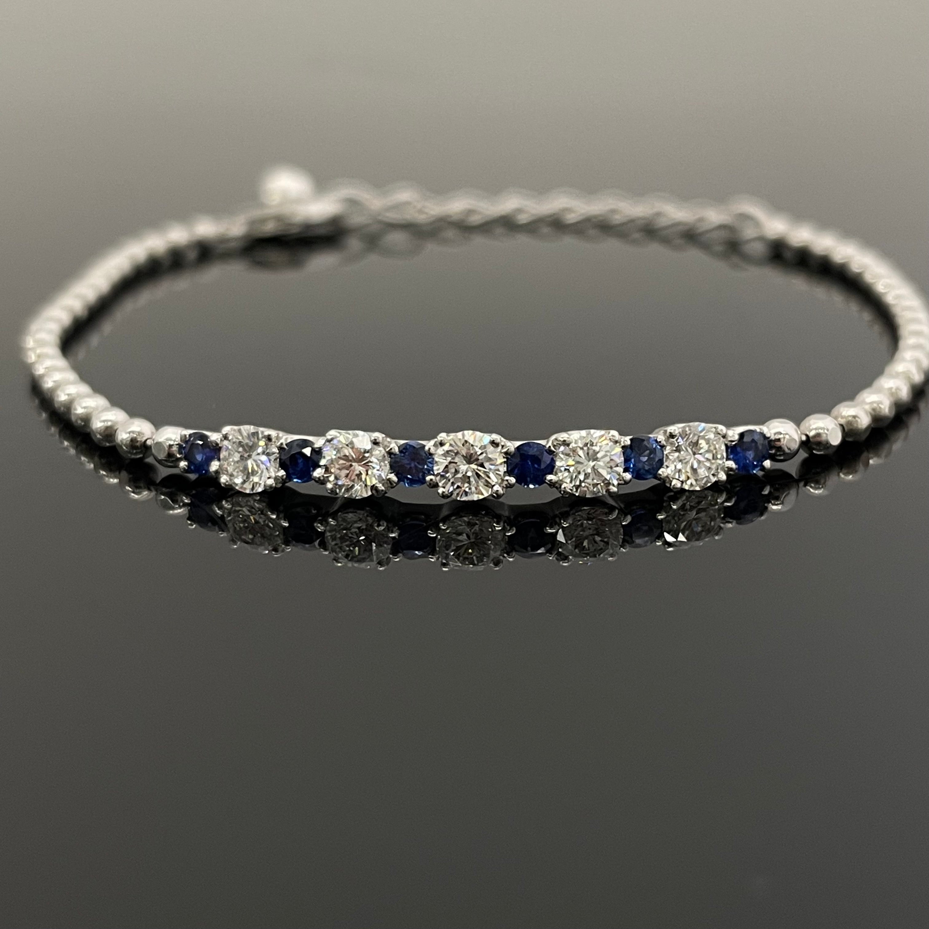 【送料無料】_ ノンブランド_Pt850ブレスレット _ダイヤモンド0.80ct_ サファイヤ0.35ct _18.5cm/6.9g_ 中古品
