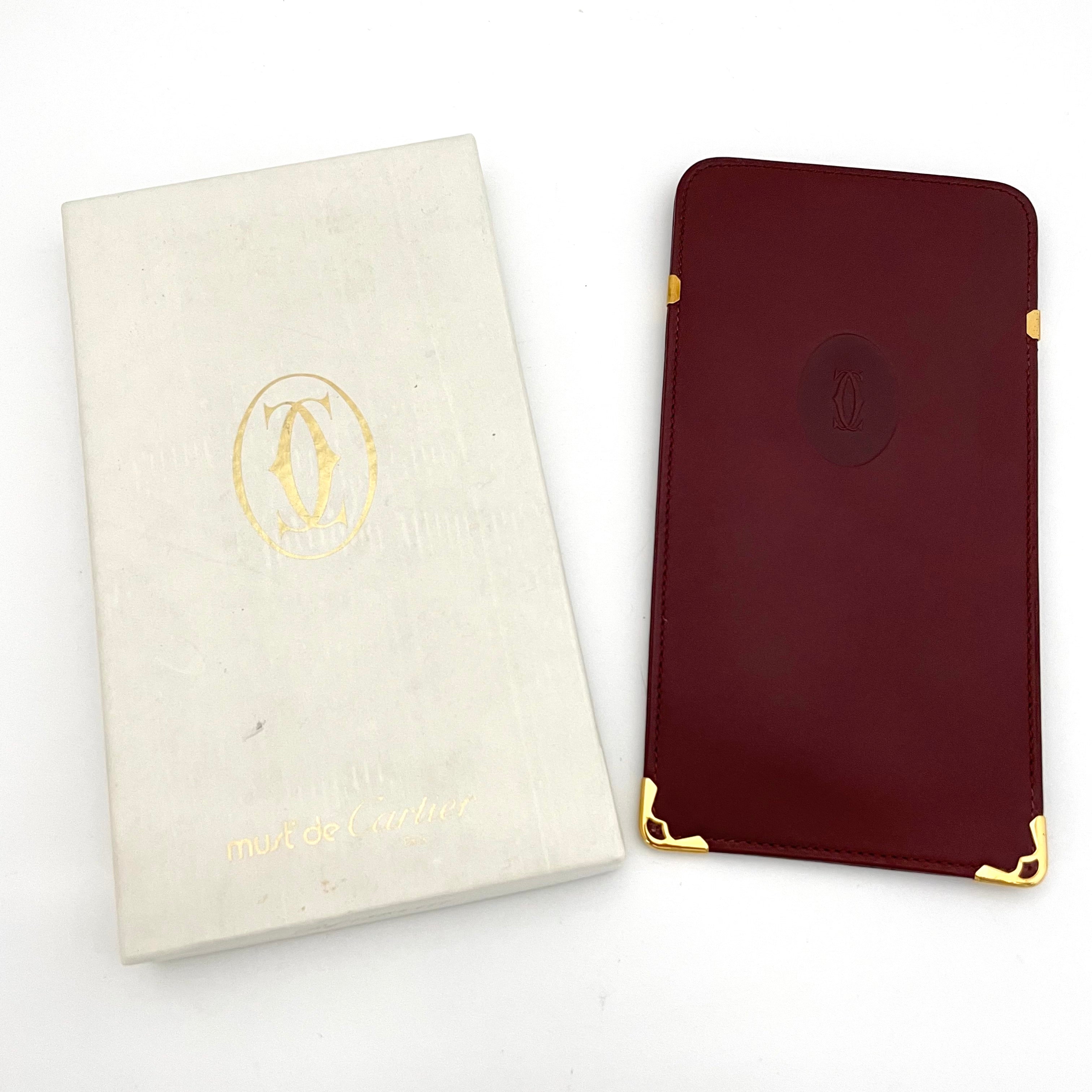 【送料無料】_ Cartier_（カルティエ）_眼鏡ケース マストライン_ボルドーxゴールド_ 中古品